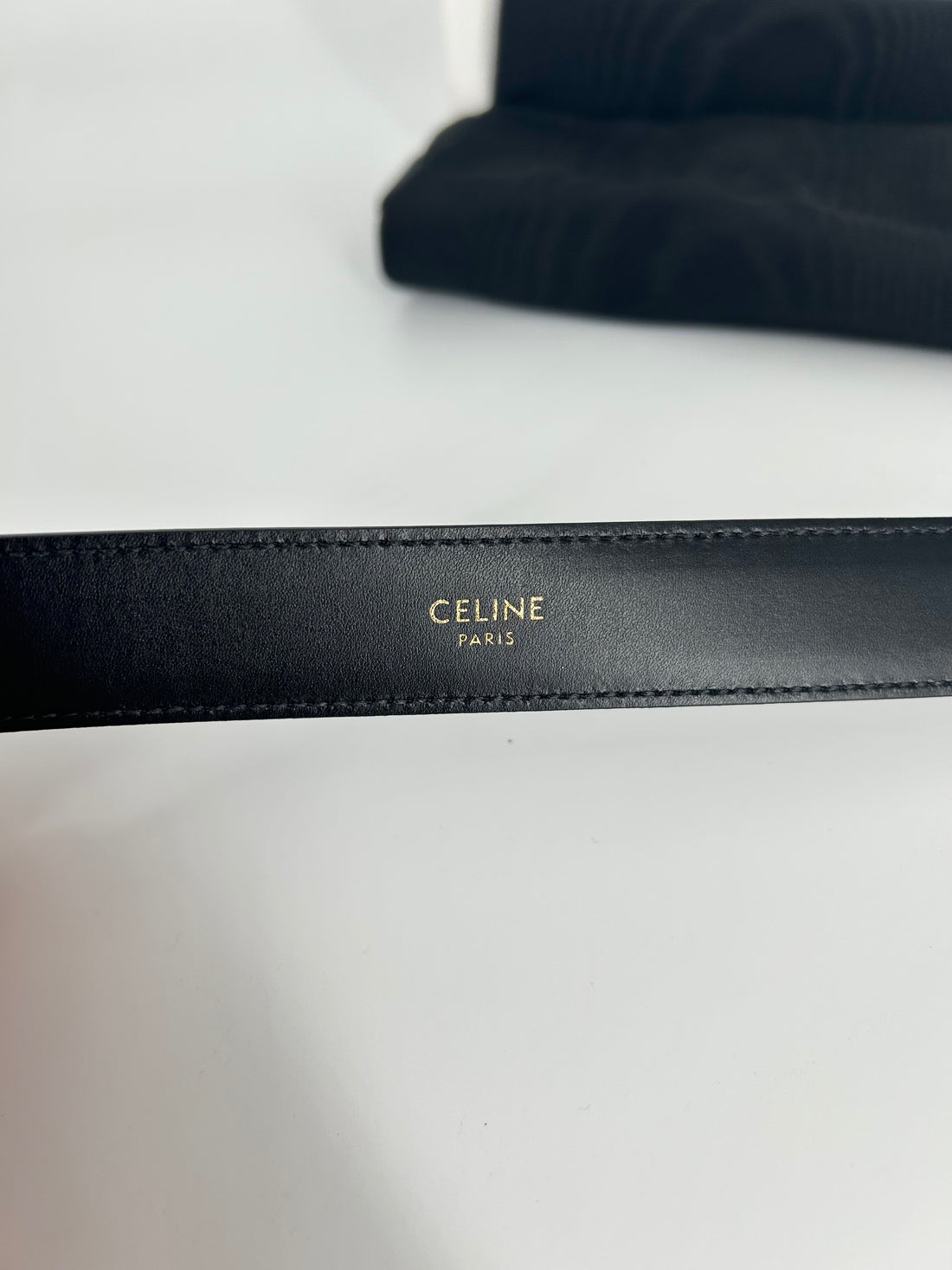 Celine Small Triomphe Belt in Taurillon Leather Size 70 Black