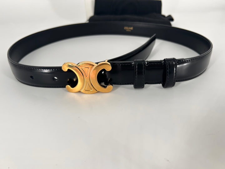 Celine Small Triomphe Belt in Taurillon Leather Size 70 Black
