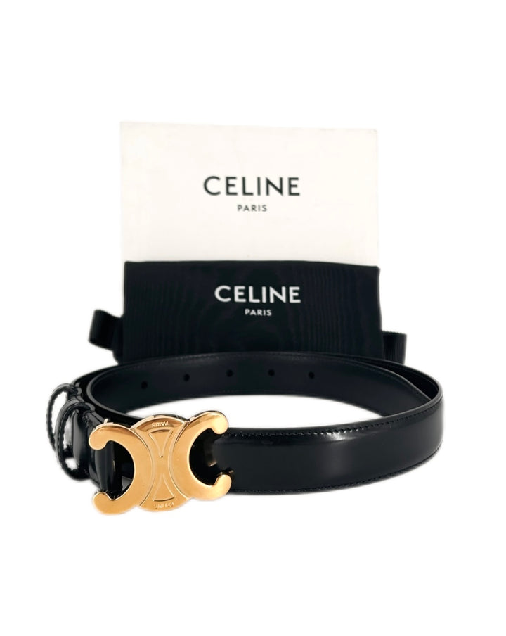 Celine Small Triomphe Belt in Taurillon Leather Size 70 Black