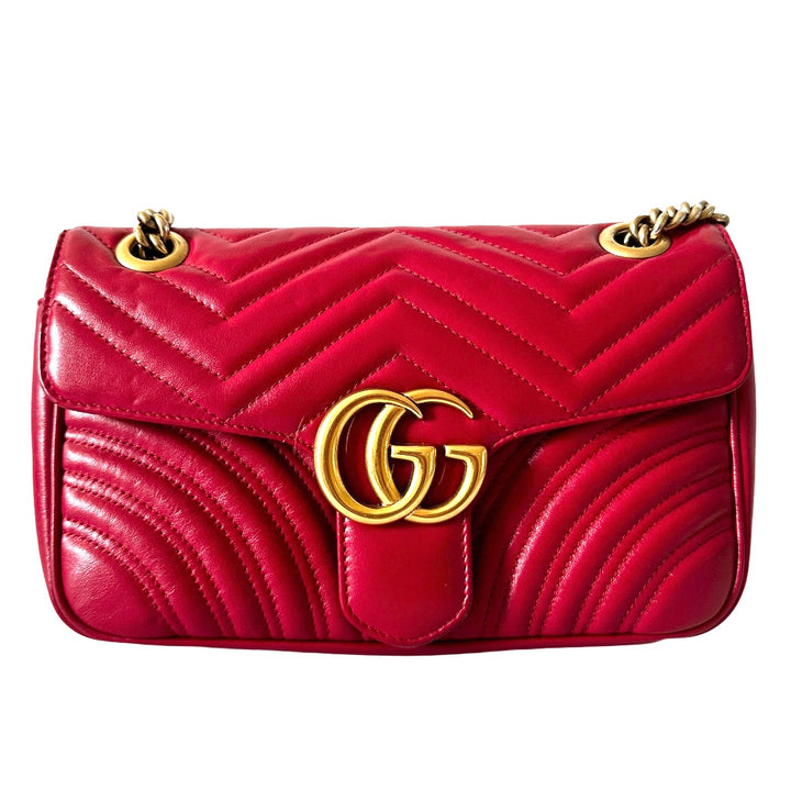 Gucci Matelasse GG Marmont Red Flap Bag Small