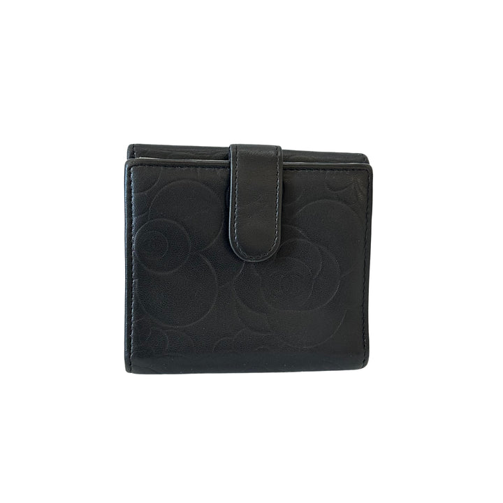 Chanel Lambskin Camellia Embossed French Wallet Black