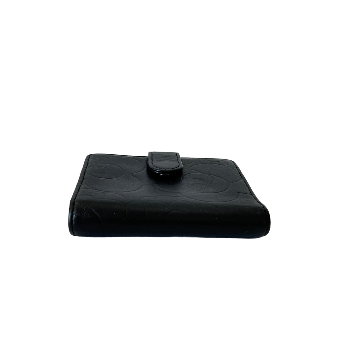 Chanel Lambskin Camellia Embossed French Wallet Black