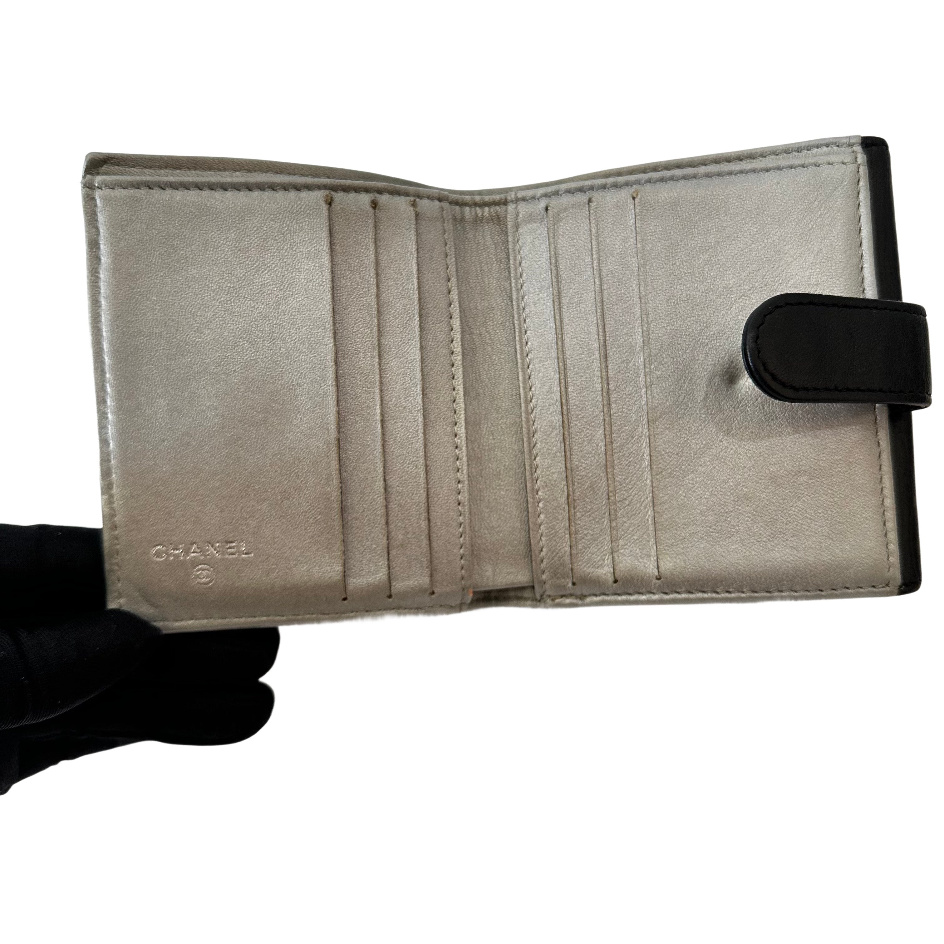 Chanel Lambskin Camellia Embossed French Wallet Black