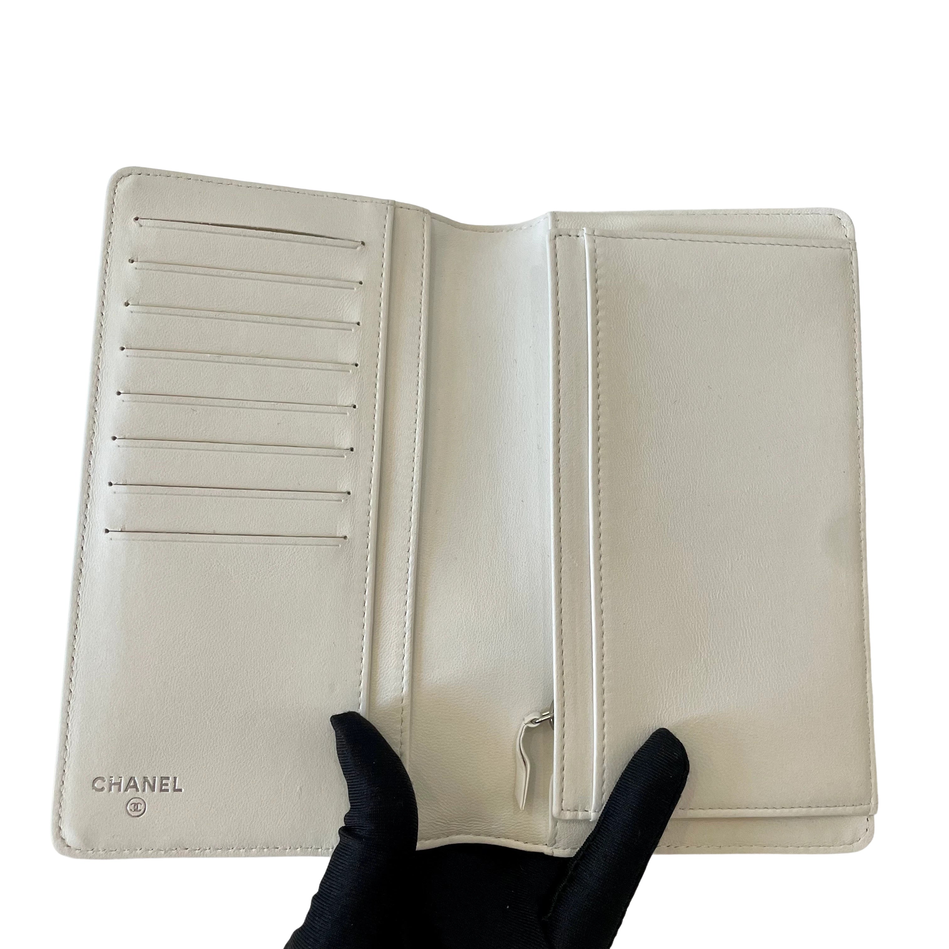 Chanel Tweed Quilted Flap Wallet White