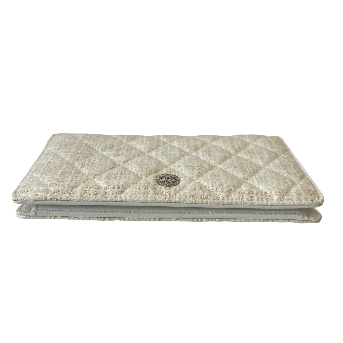 Chanel Tweed Quilted Flap Wallet White
