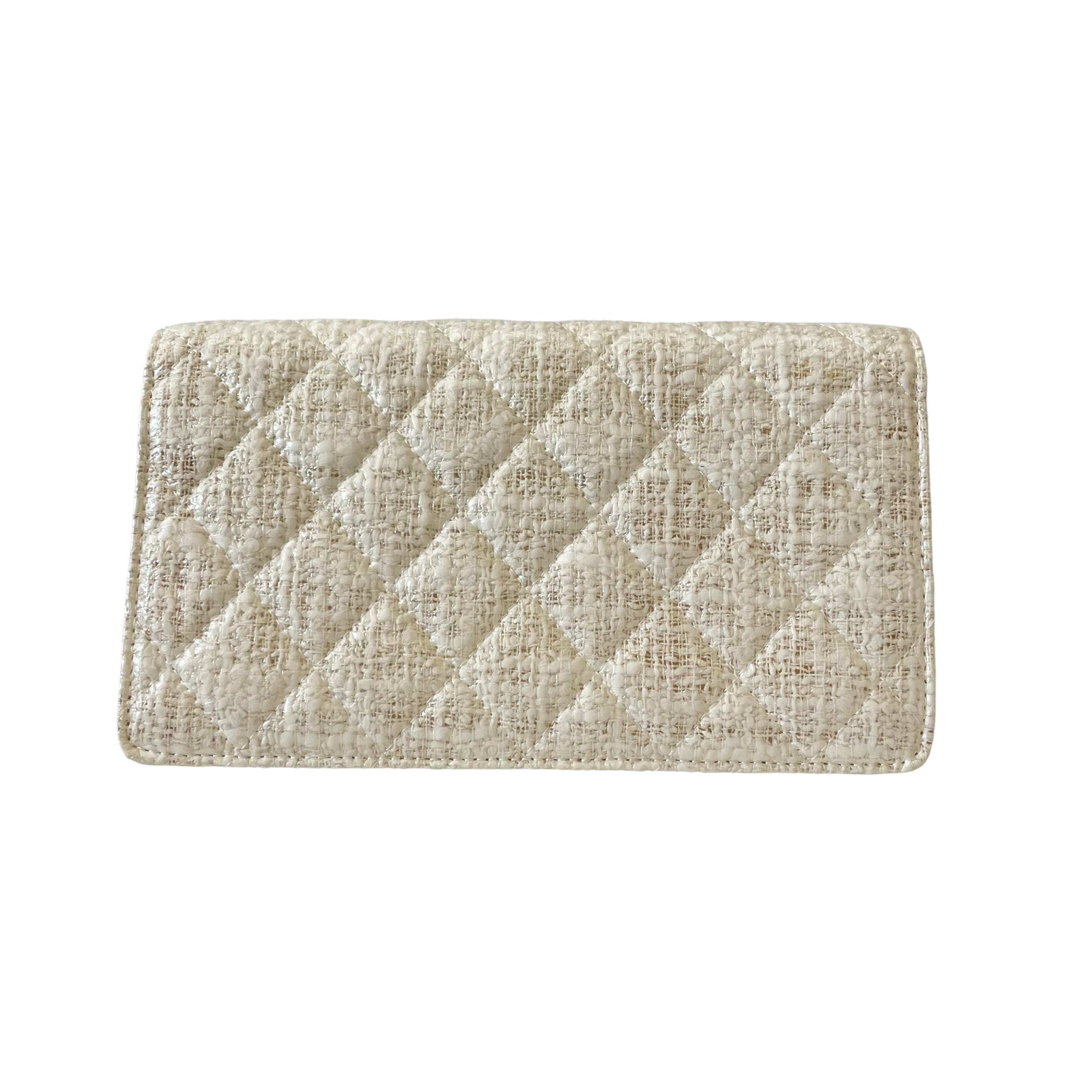 Chanel Tweed Quilted Flap Wallet White