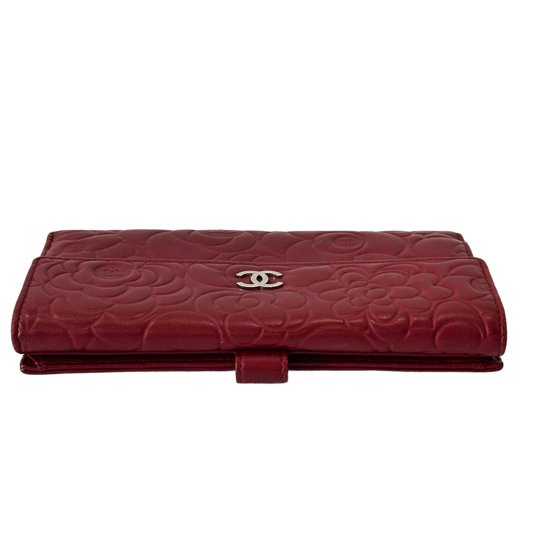 Chanel Camellia Embossed Flap Wallet Red