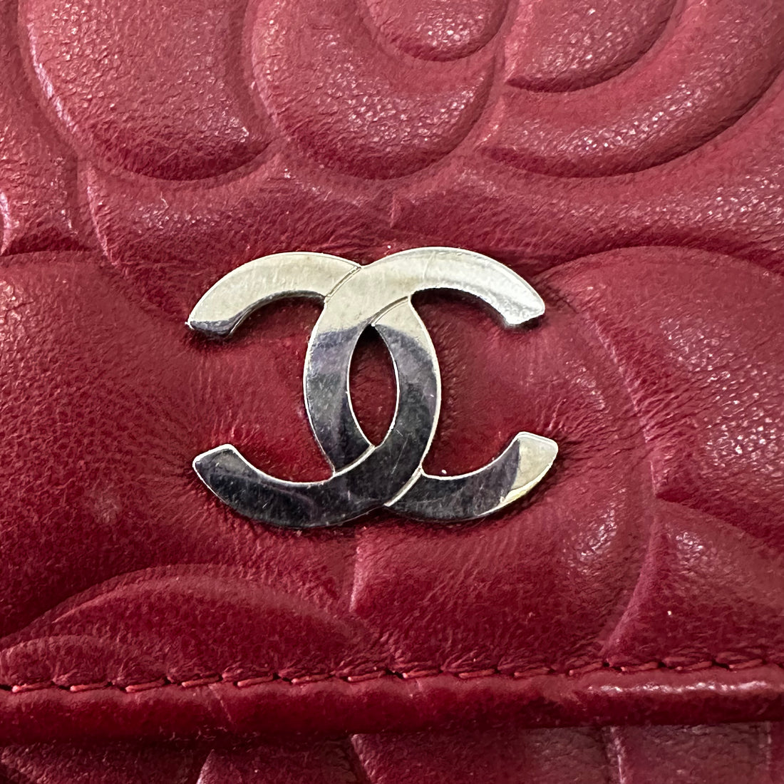 Chanel Camellia Embossed Flap Wallet Red
