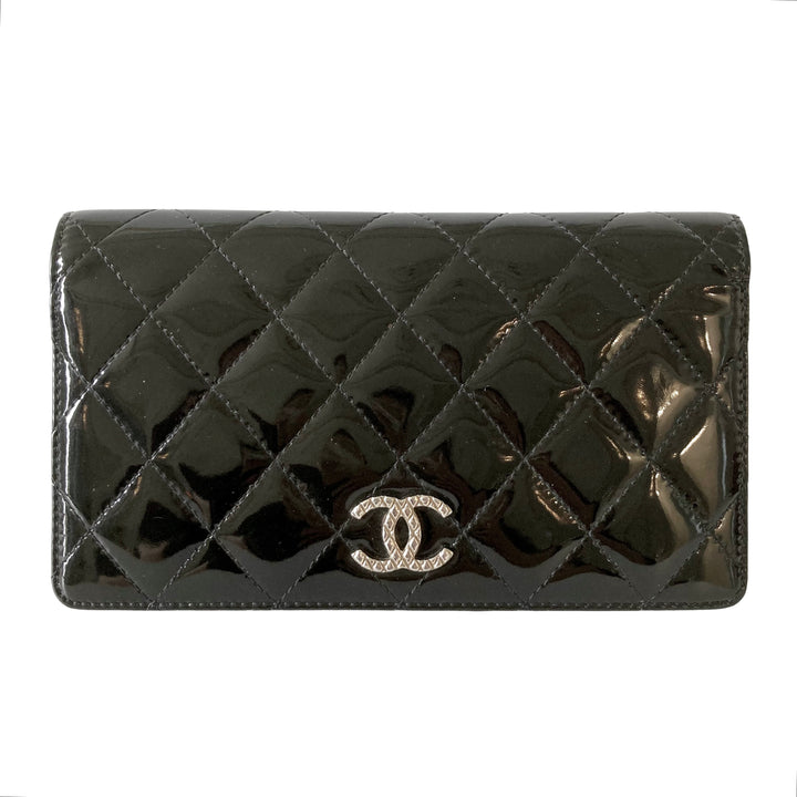 Chanel Patent Quilted Flap Wallet Black
