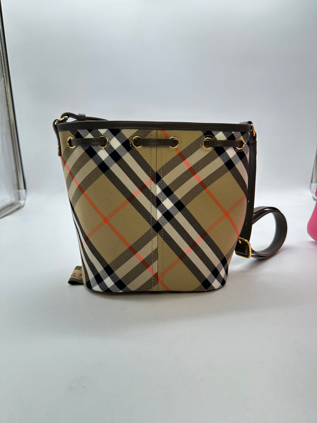 Burberry Drawstring Check Bucket Shoulder Bag Brown BRbucket