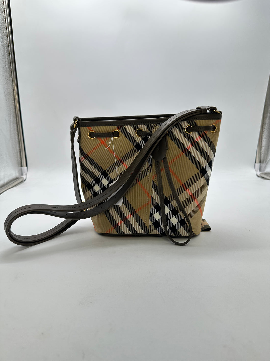 Burberry Drawstring Check Bucket Shoulder Bag Brown BRbucket