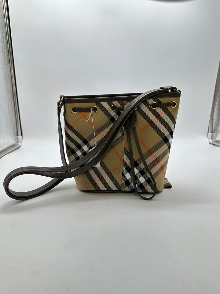 Burberry Drawstring Check Bucket Shoulder Bag Brown BRbucket