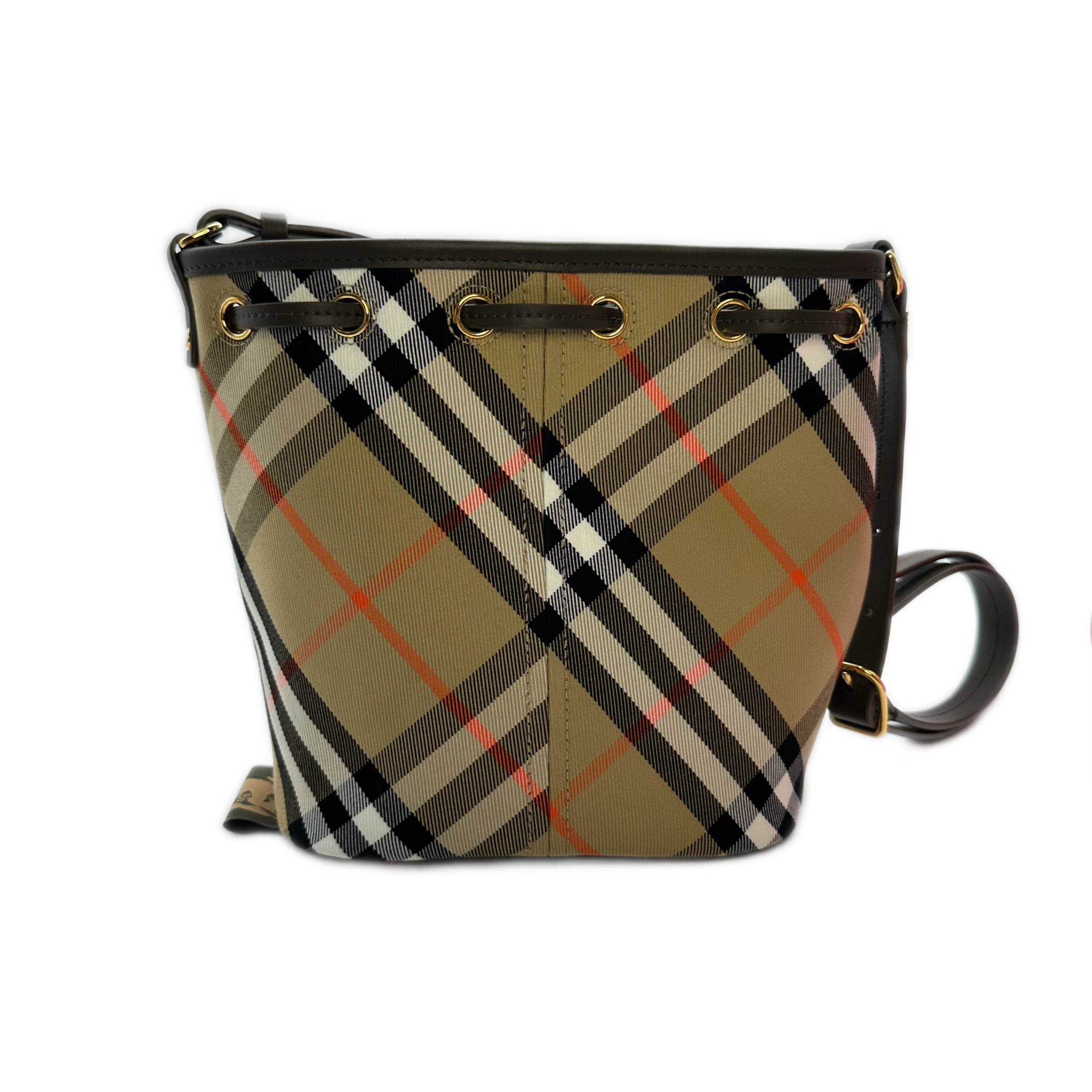 Burberry Drawstring Check Bucket Shoulder Bag Brown BRbucket