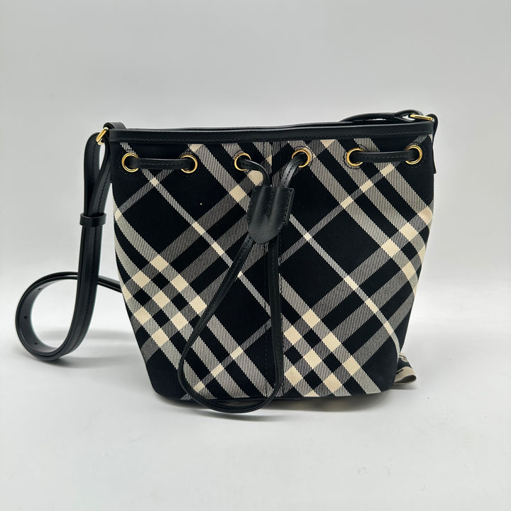 Burberry Drawstring Check Bucket Shoulder Bag Black BRBucketB