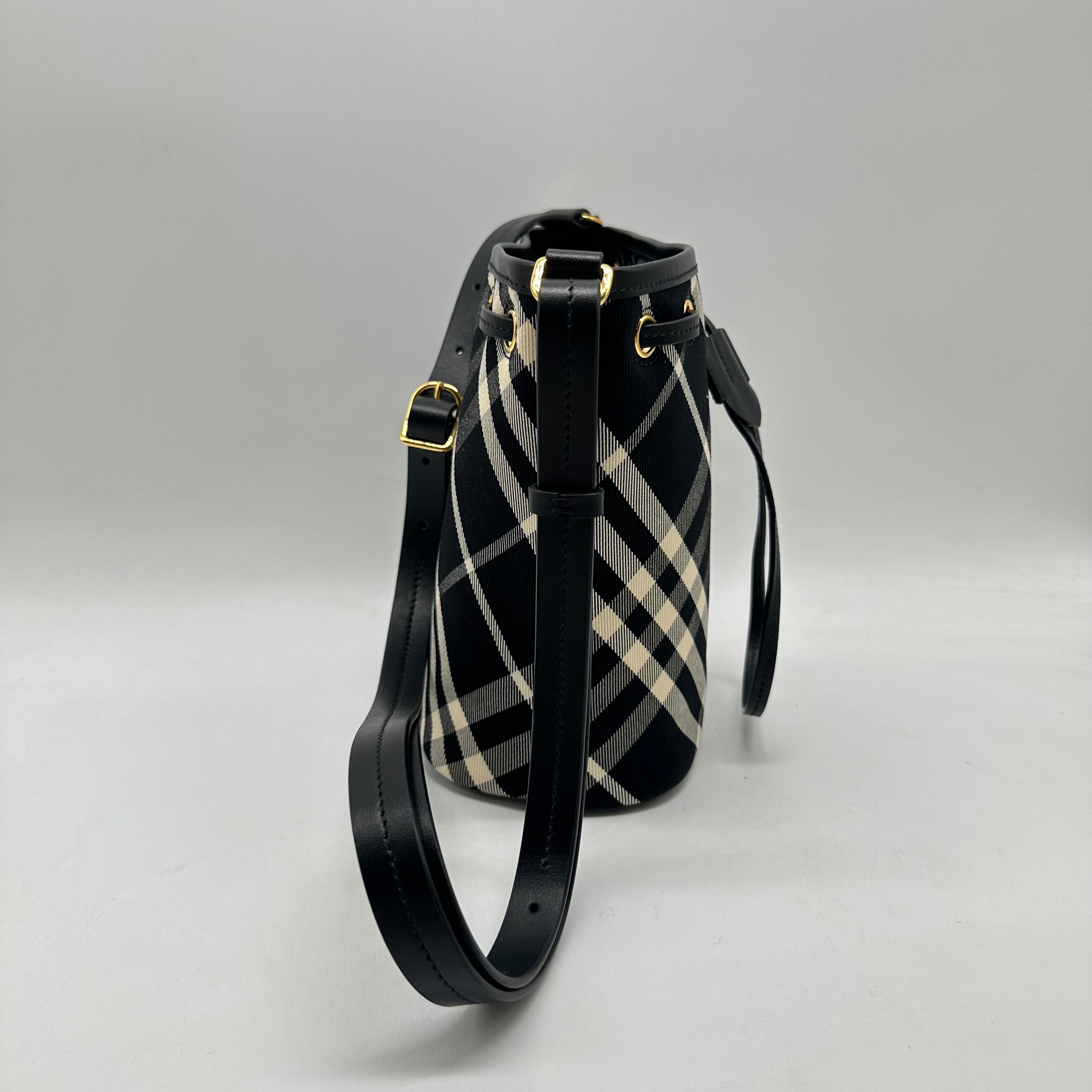 Burberry Drawstring Check Bucket Shoulder Bag Black BRBucketB