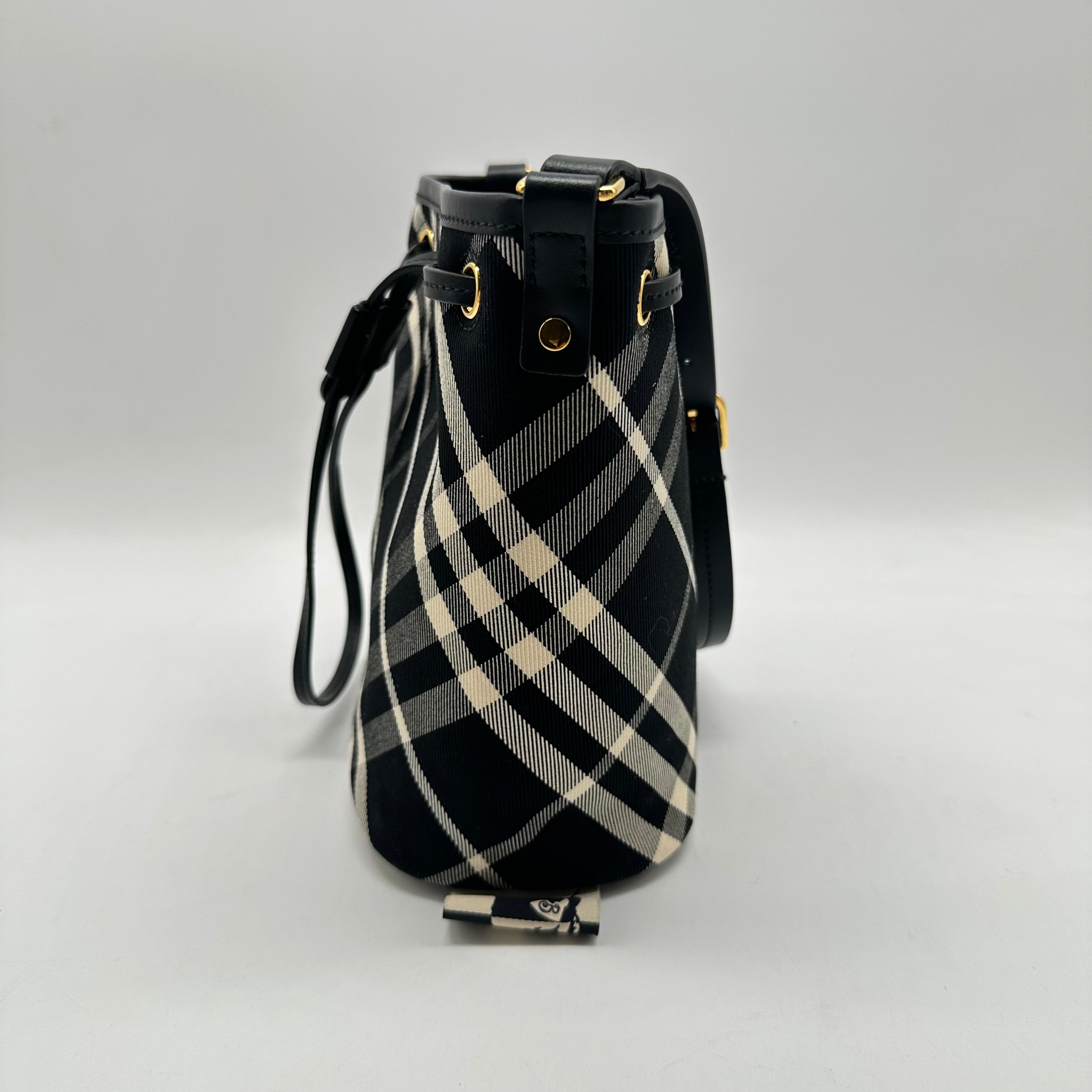 Burberry Drawstring Check Bucket Shoulder Bag Black BRBucketB