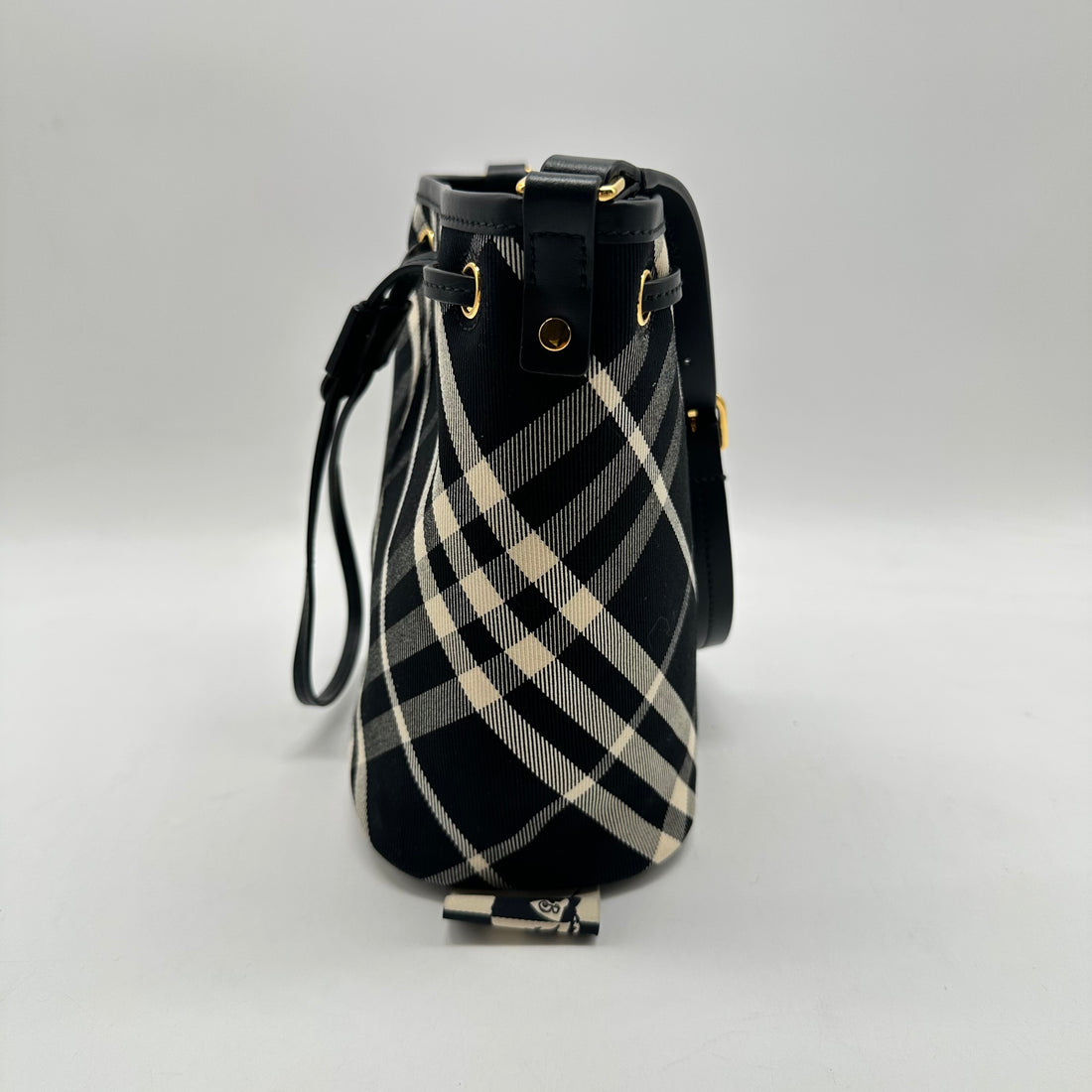 Burberry Drawstring Check Bucket Shoulder Bag Black BRBucketB