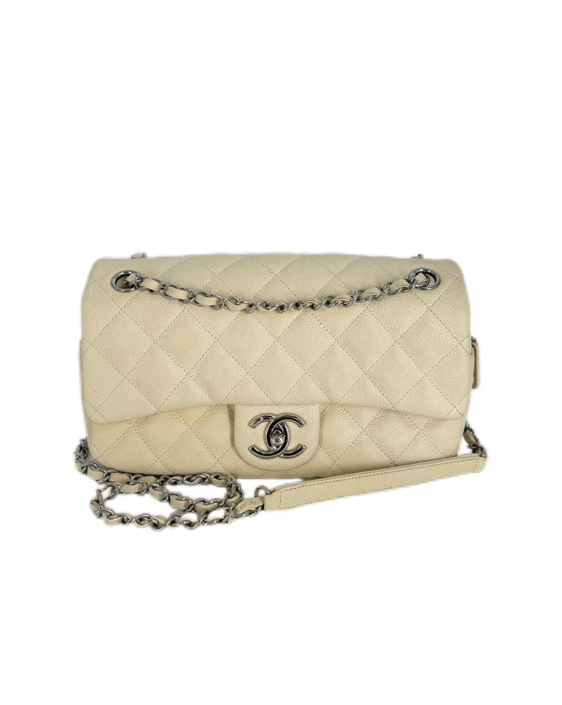 Chanel Caviar Quilted Medium Easy Flap Dark White