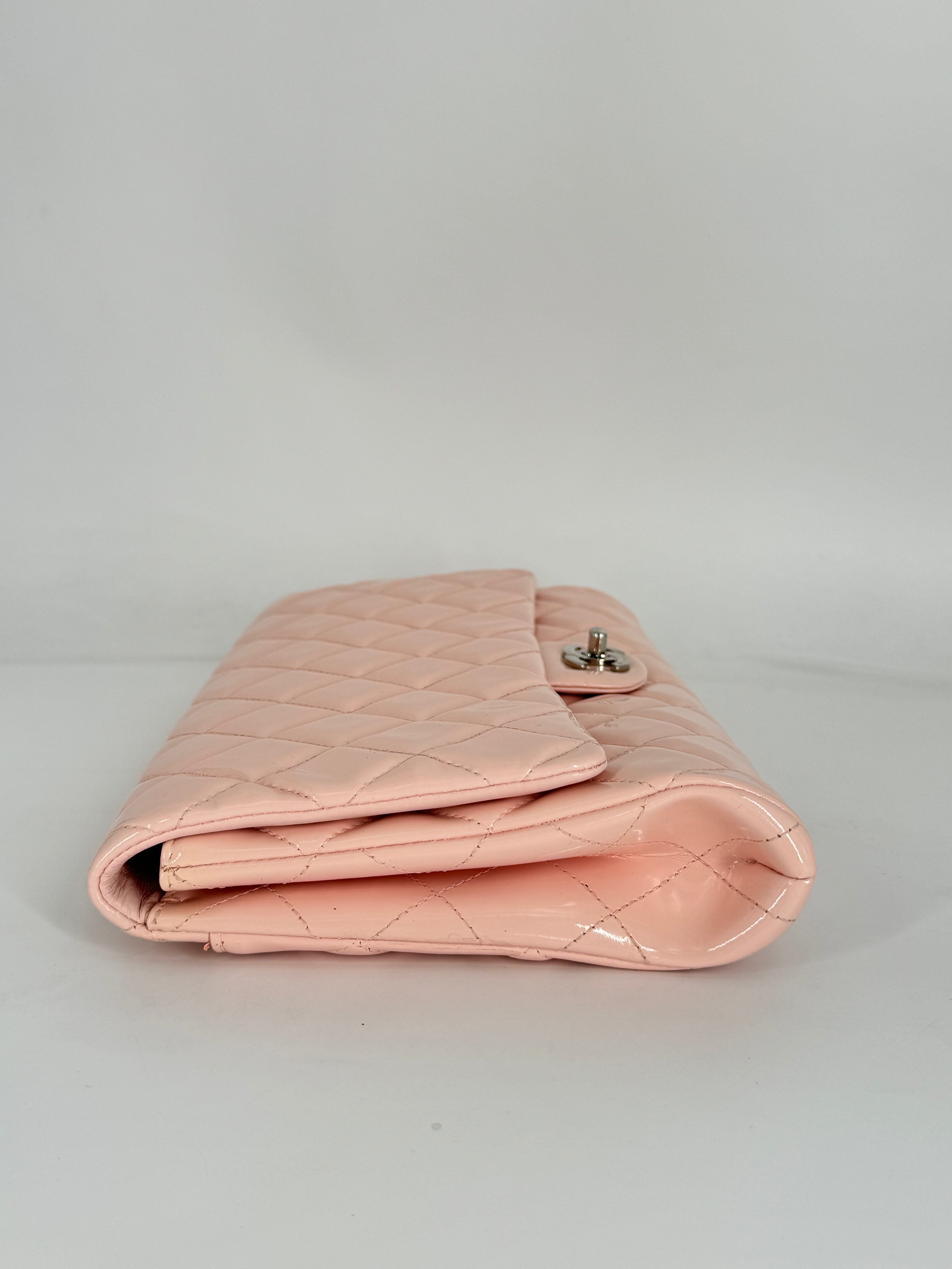Chanel Classic Patent Quilted Clutch Light Pink