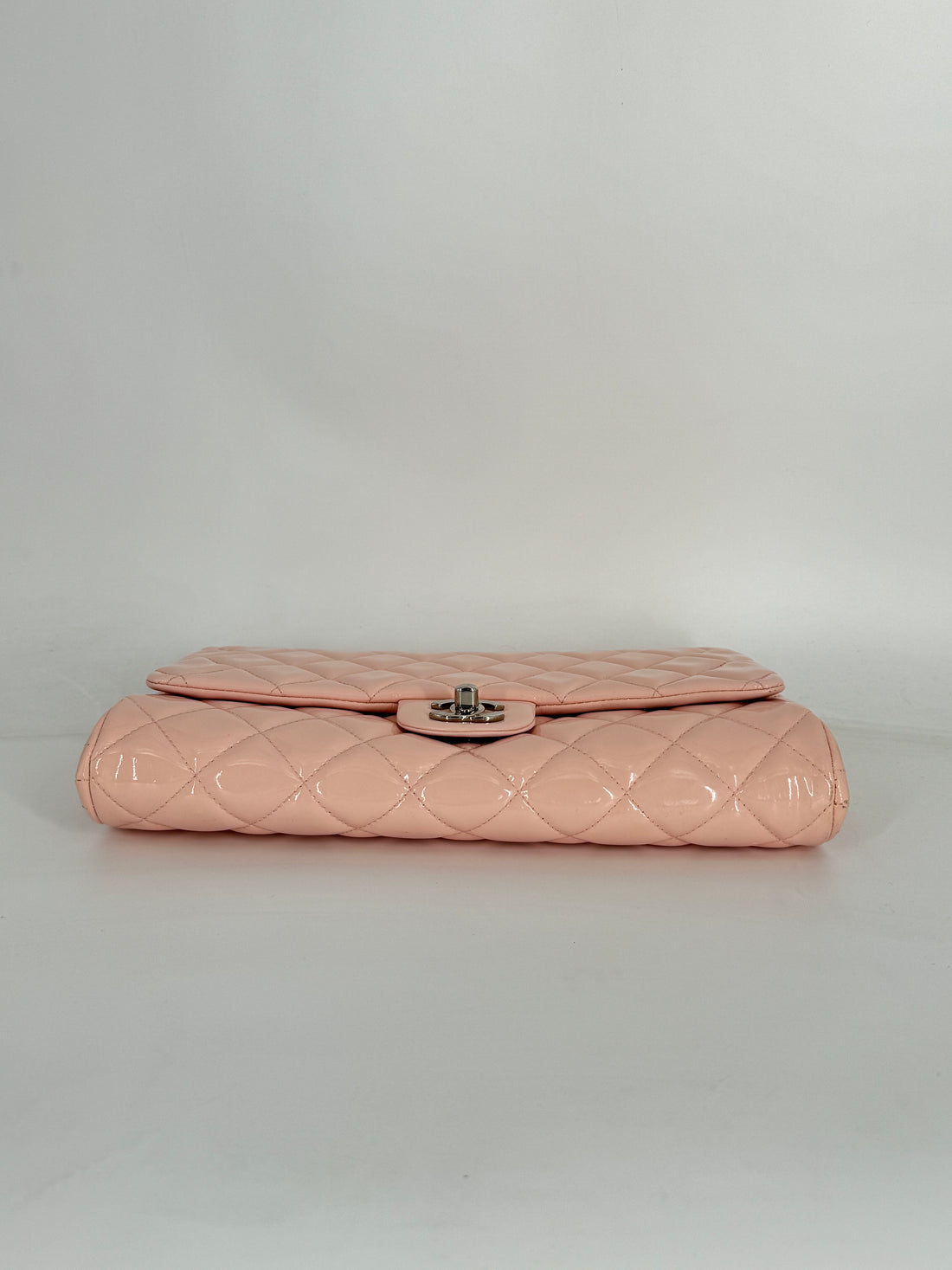 Chanel Classic Patent Quilted Clutch Light Pink