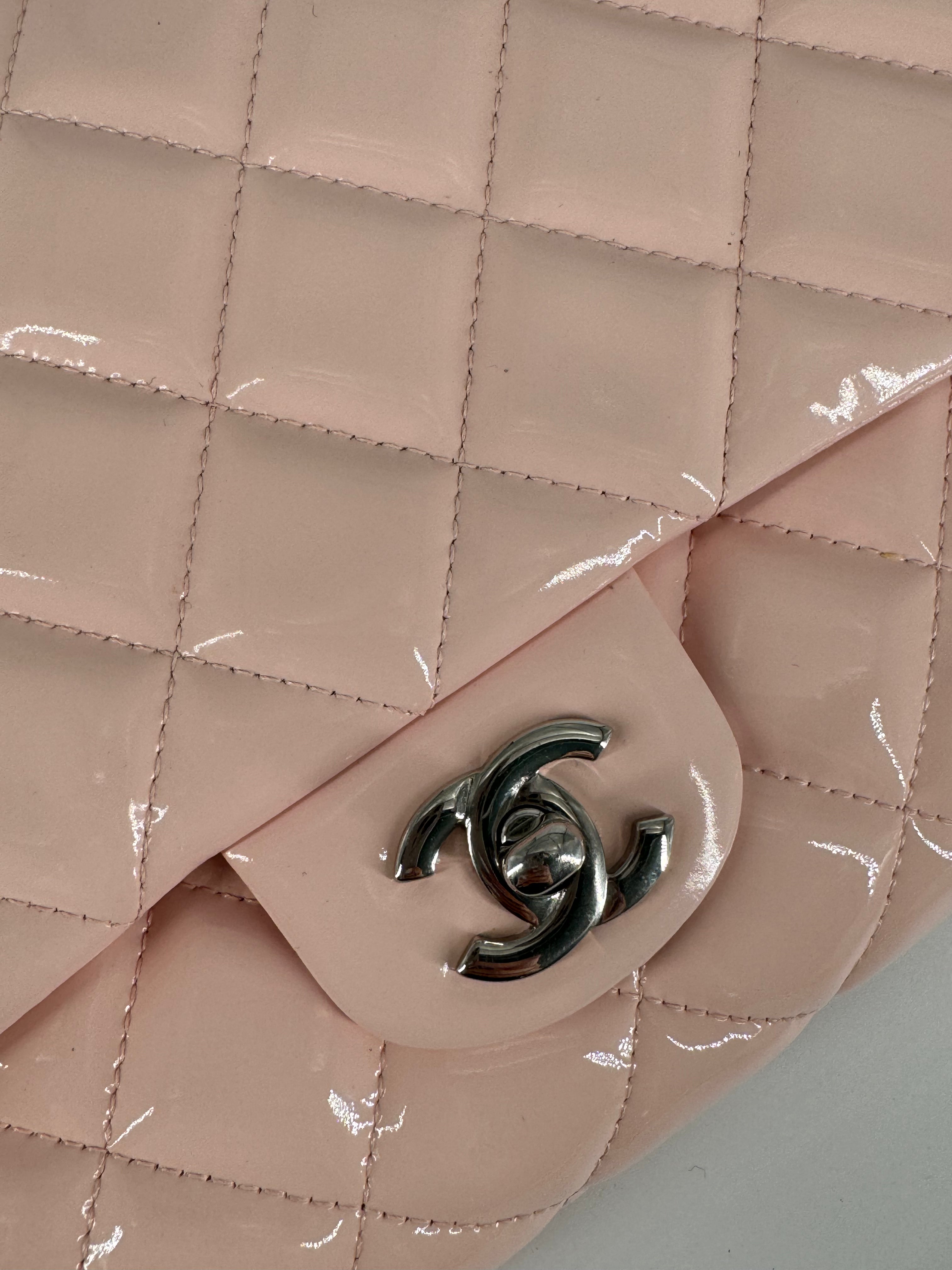 Chanel Classic Patent Quilted Clutch Light Pink