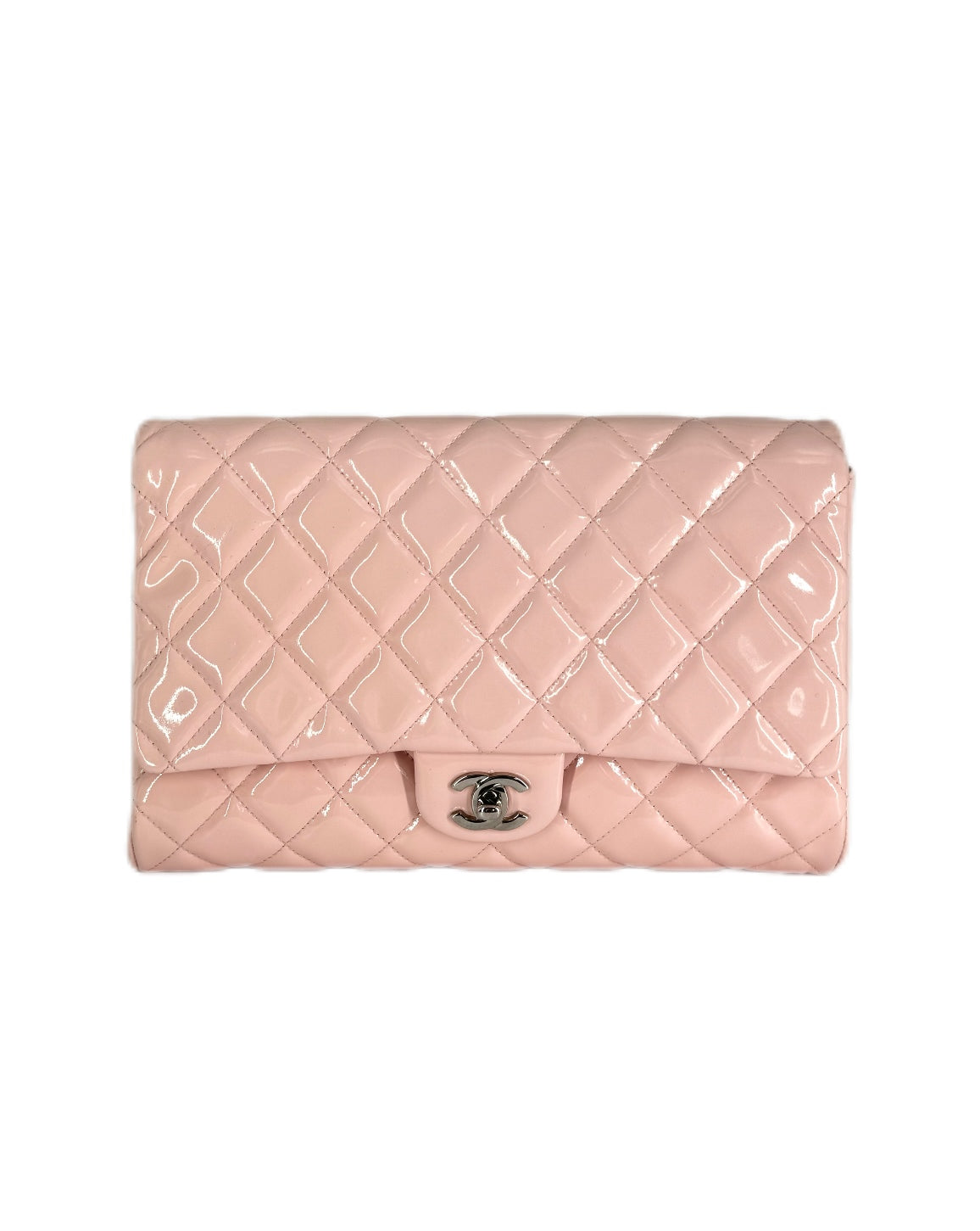Chanel Classic Patent Quilted Clutch Light Pink