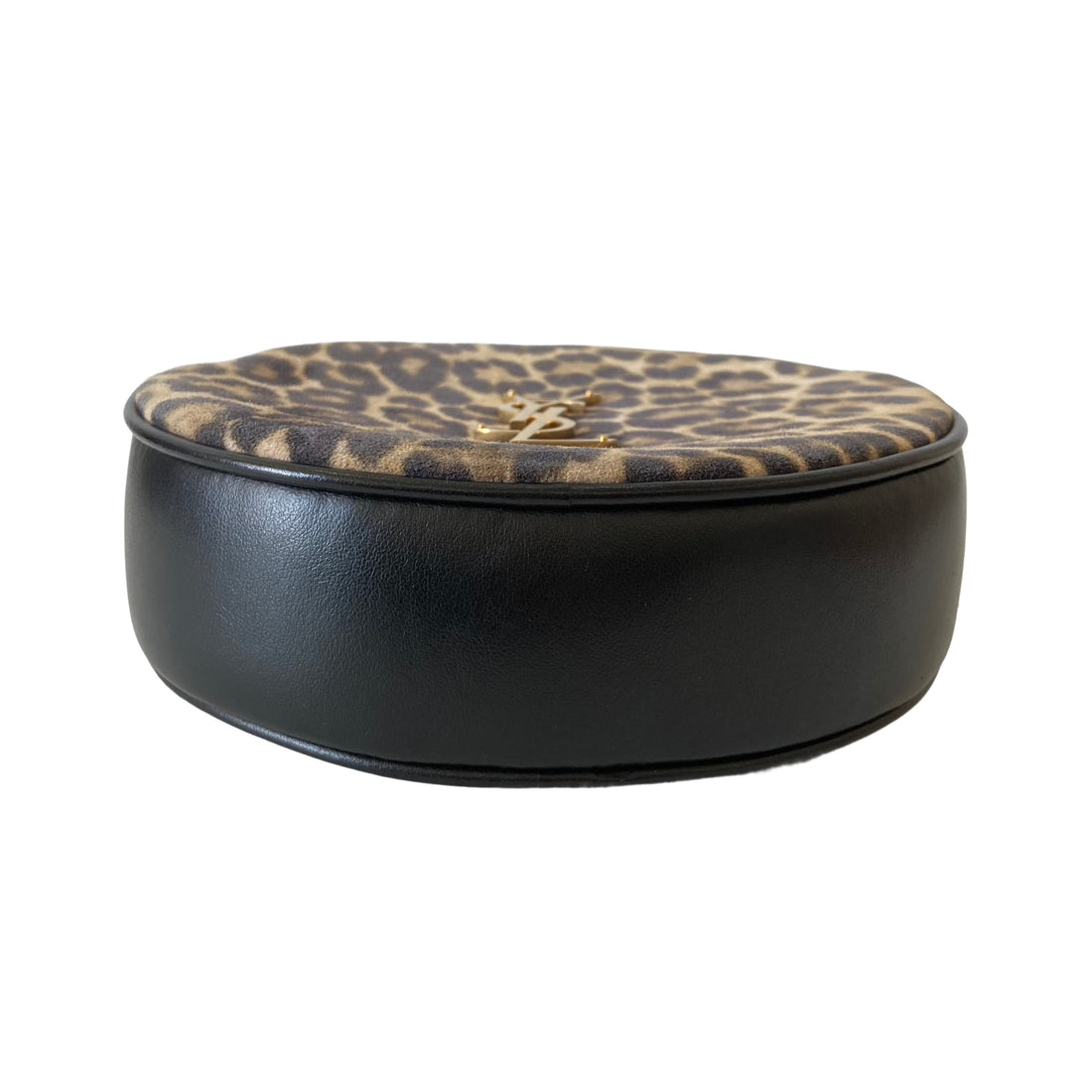 Saint Laurent Smooth Calfskin Suede Leopard Print Round Vinyle Camera Bag