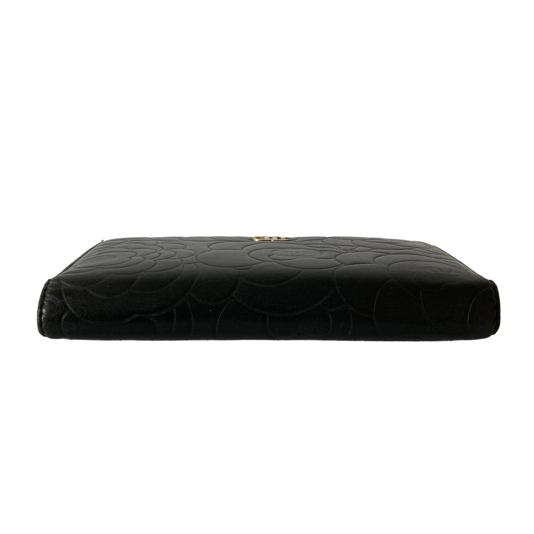 Chanel Lambskin Camellia Embossed Wallet Black