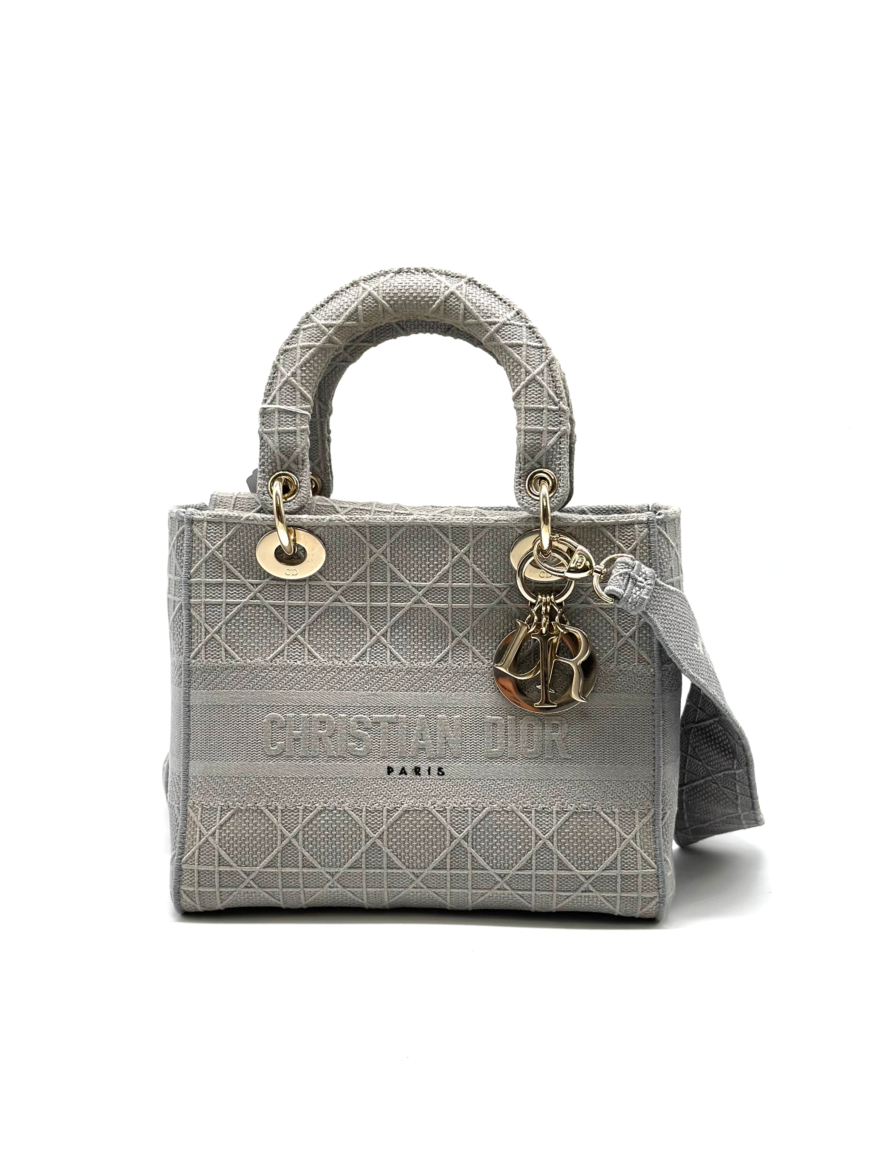 Christian Dior Lady D-Lite Medium Canvas Shoulder Bag Grey DR224