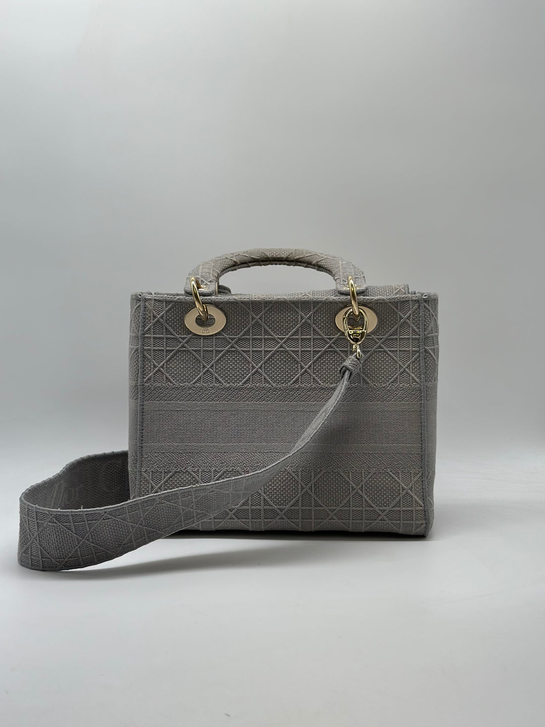 Christian Dior Lady D-Lite Medium Canvas Shoulder Bag Grey DR224
