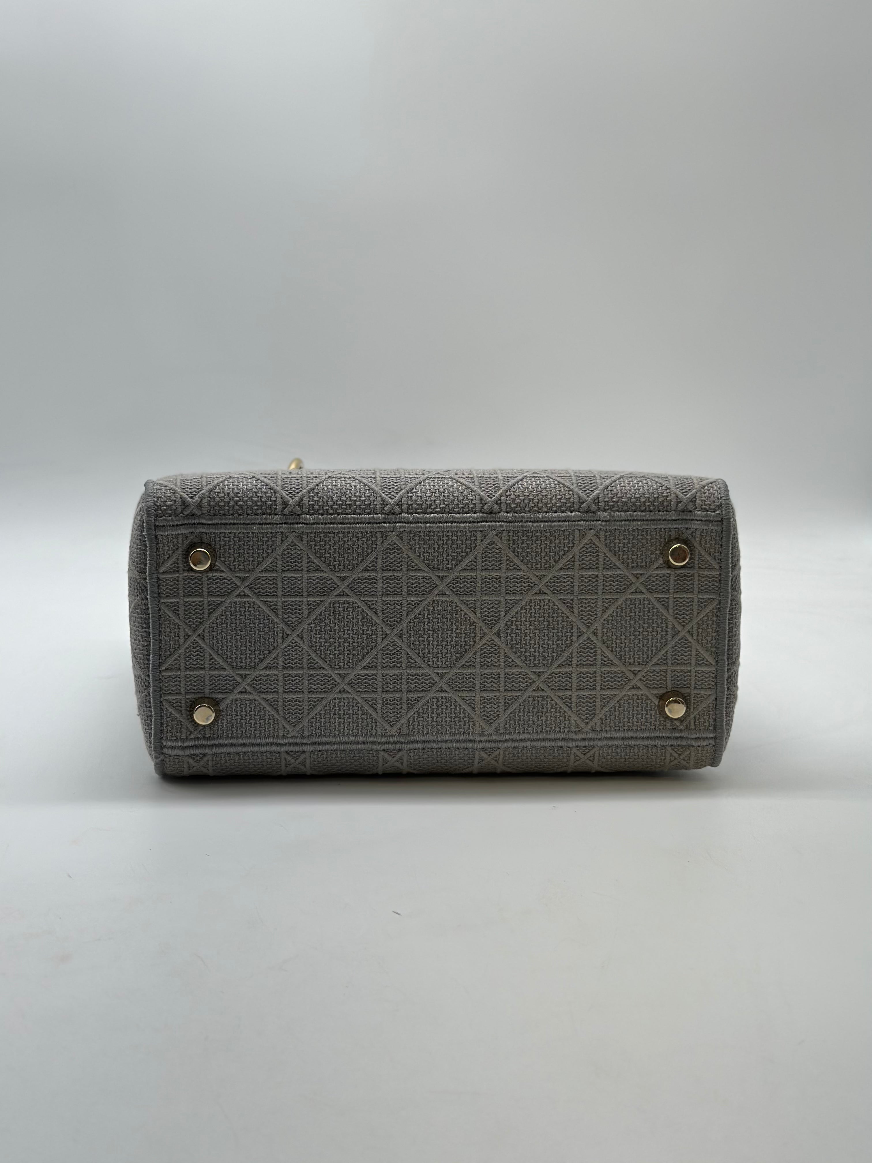 Christian Dior Lady D-Lite Medium Canvas Shoulder Bag Grey DR224