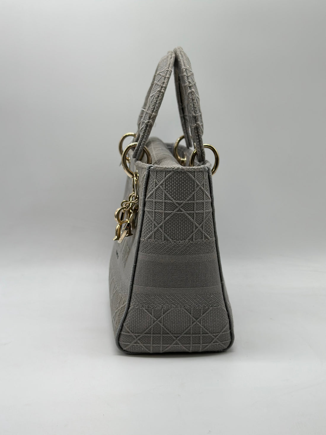 Christian Dior Lady D-Lite Medium Canvas Shoulder Bag Grey DR224