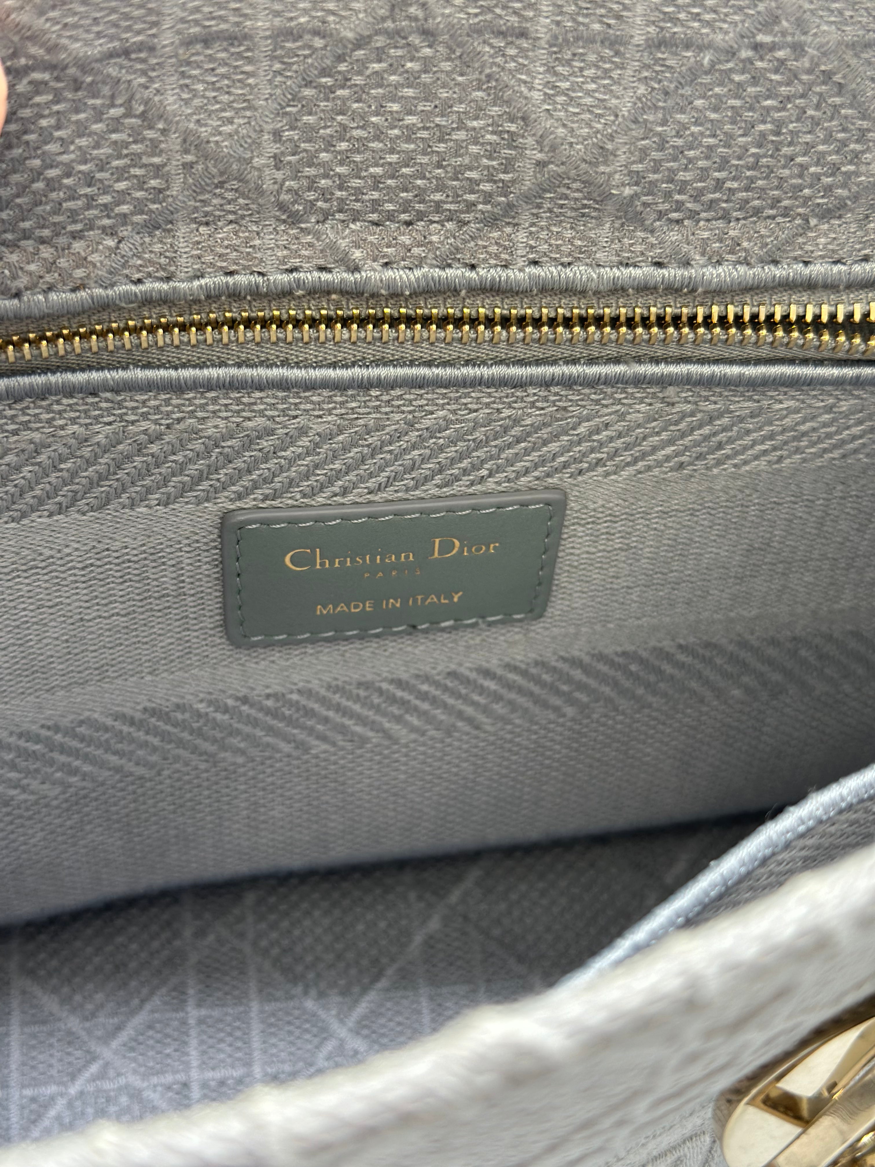 Christian Dior Lady D-Lite Medium Canvas Shoulder Bag Grey DR224