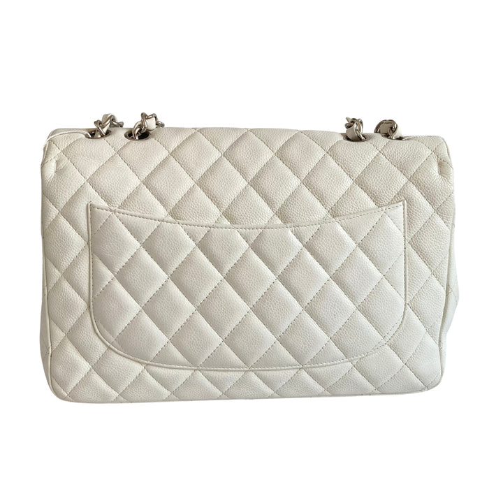Chanel Caviar Jumbo Single Flap White SHW