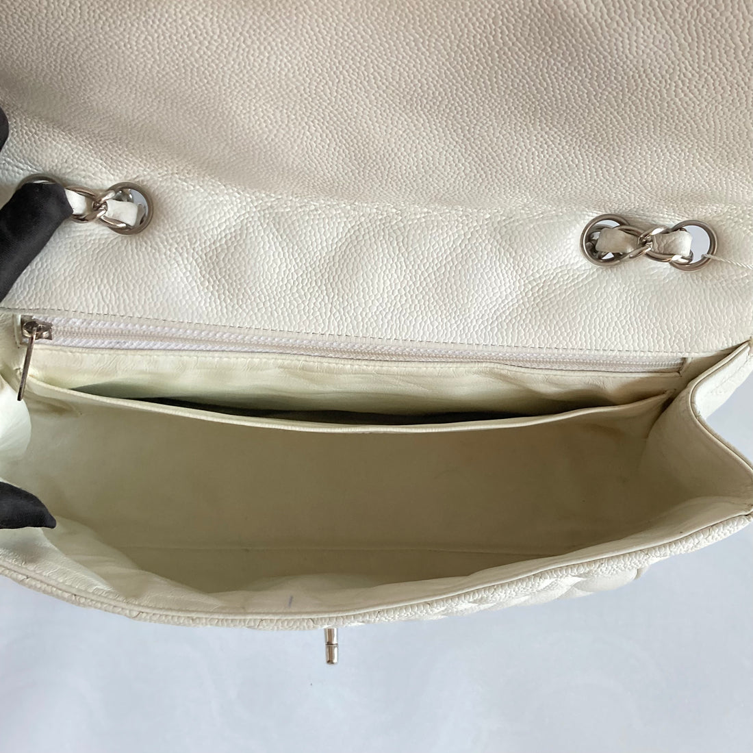 Chanel Caviar Jumbo Single Flap White SHW