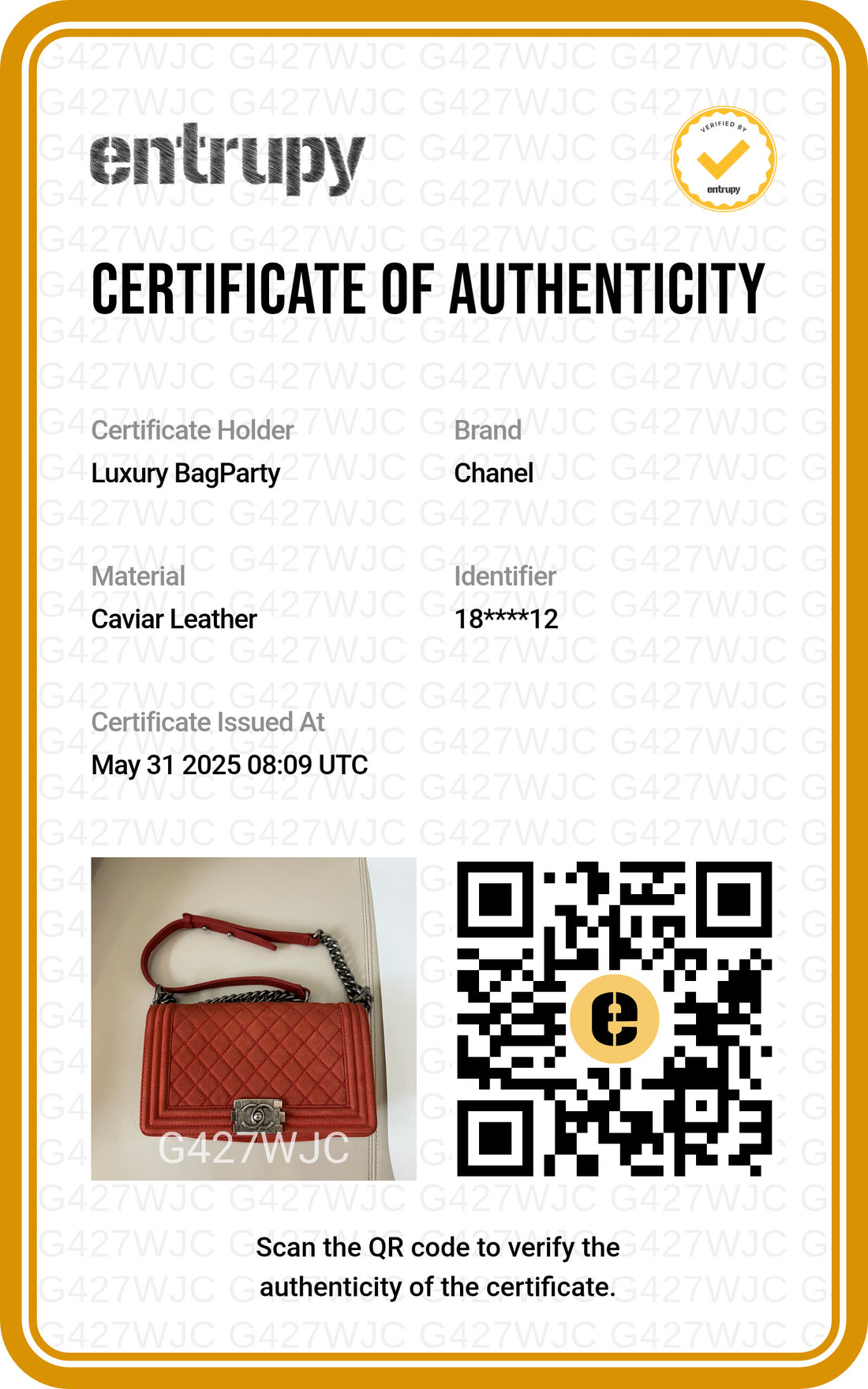 Chanel Caviar Quilted Medium Boy Flap Orange CC161