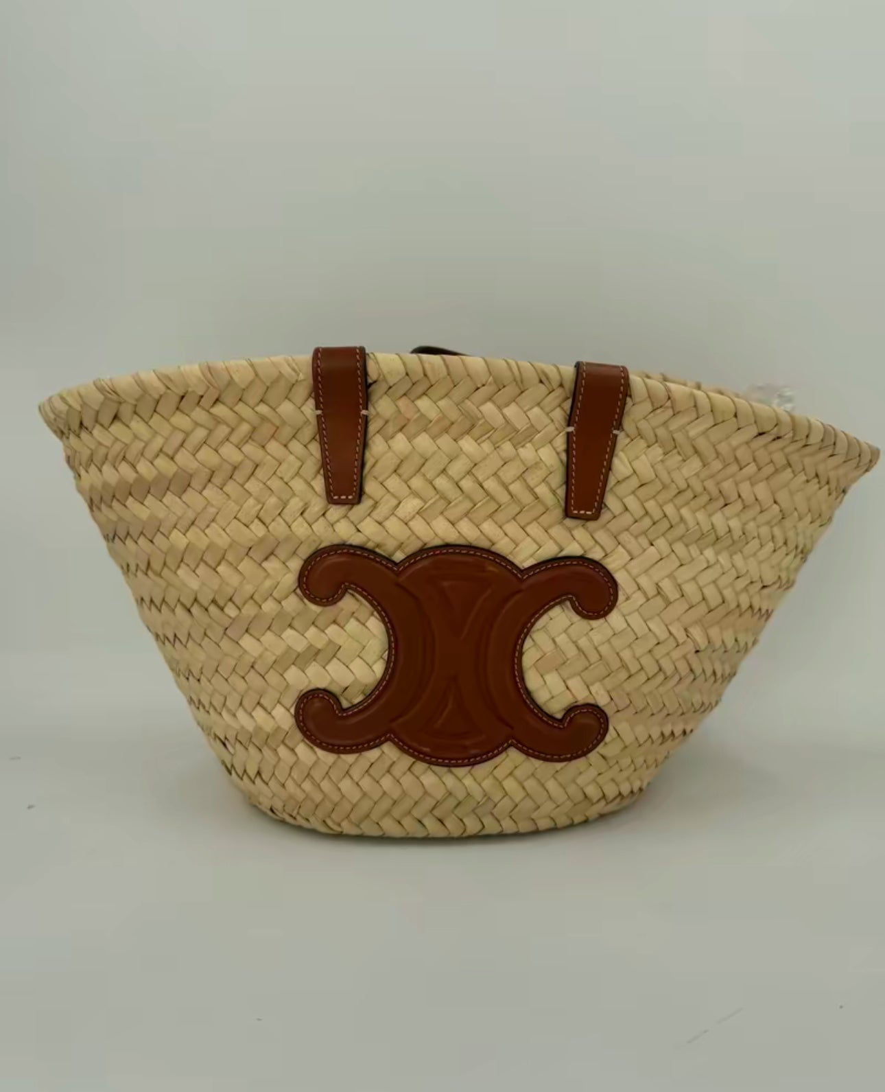 Raffia Calfskin Triomphe Teen Panier Tan