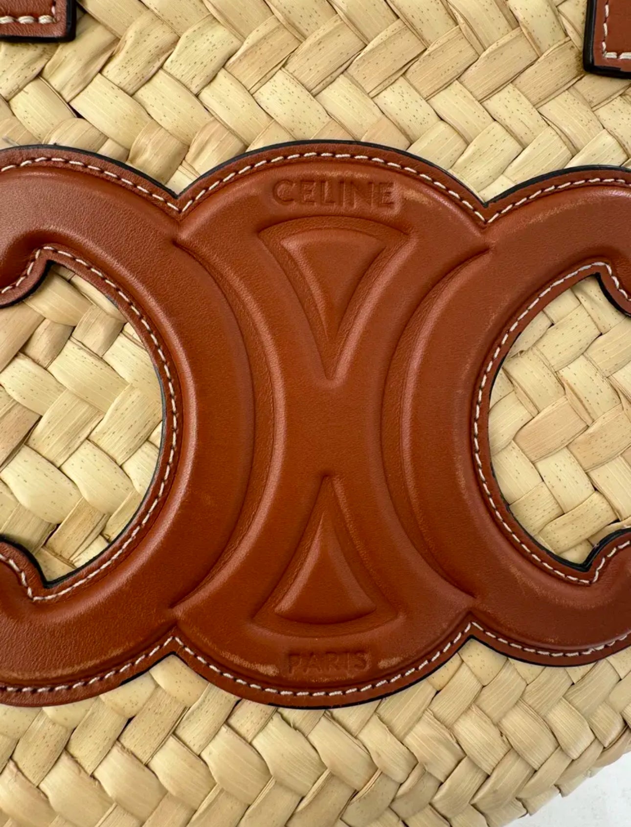 Raffia Calfskin Triomphe Teen Panier Tan