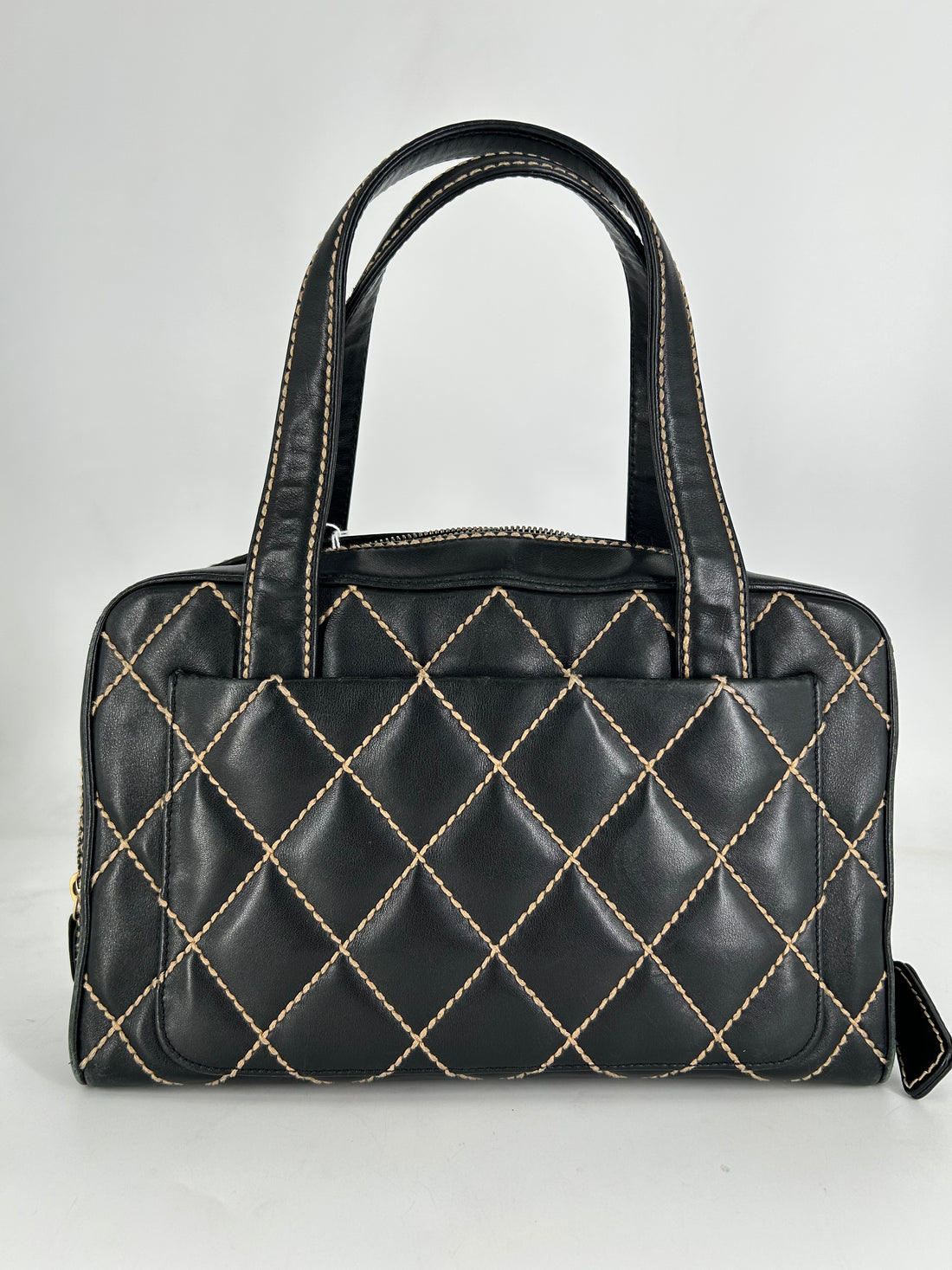 Chanel Calfskin Wild Stitch Top Handle Bag Black