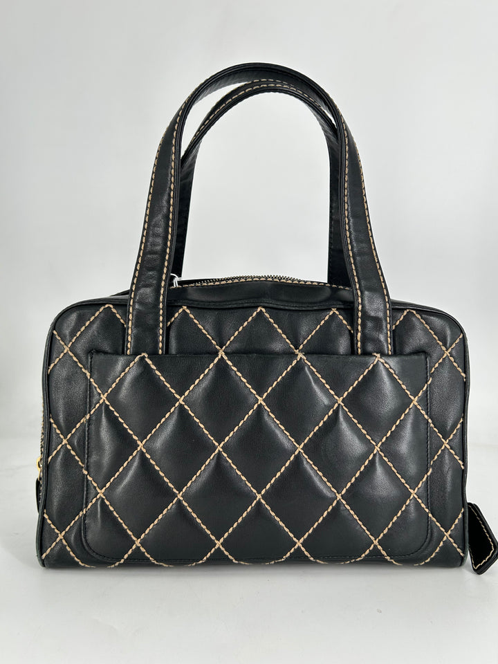 Chanel Calfskin Wild Stitch Top Handle Bag Black