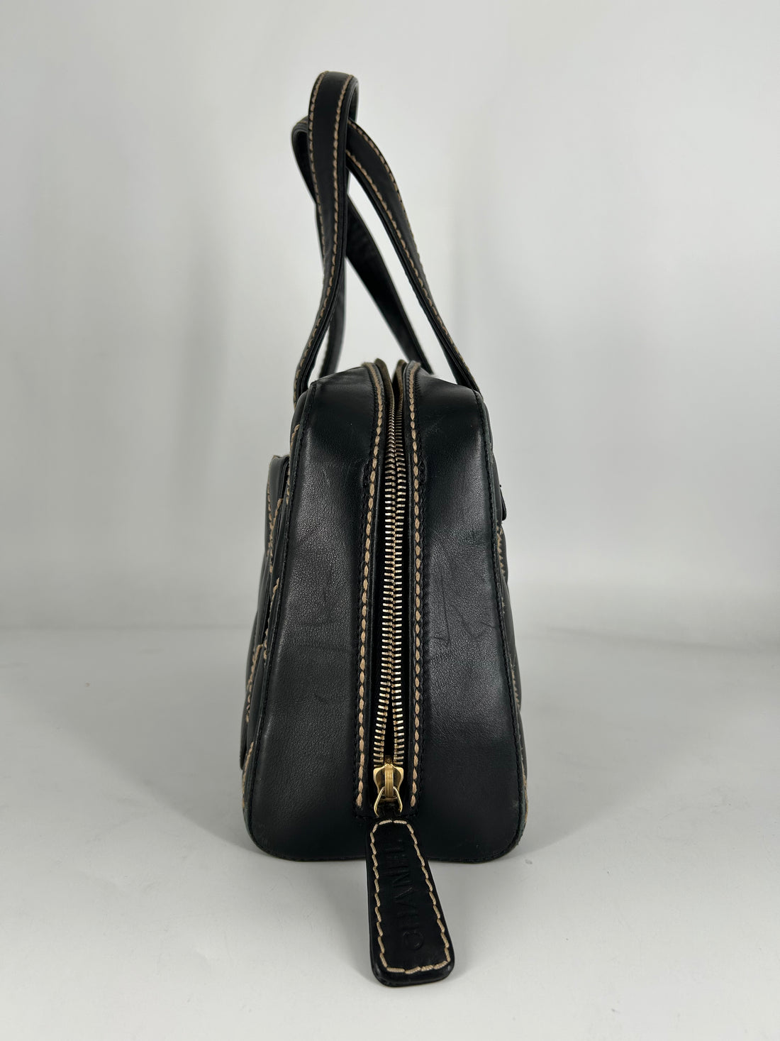 Chanel Calfskin Wild Stitch Top Handle Bag Black