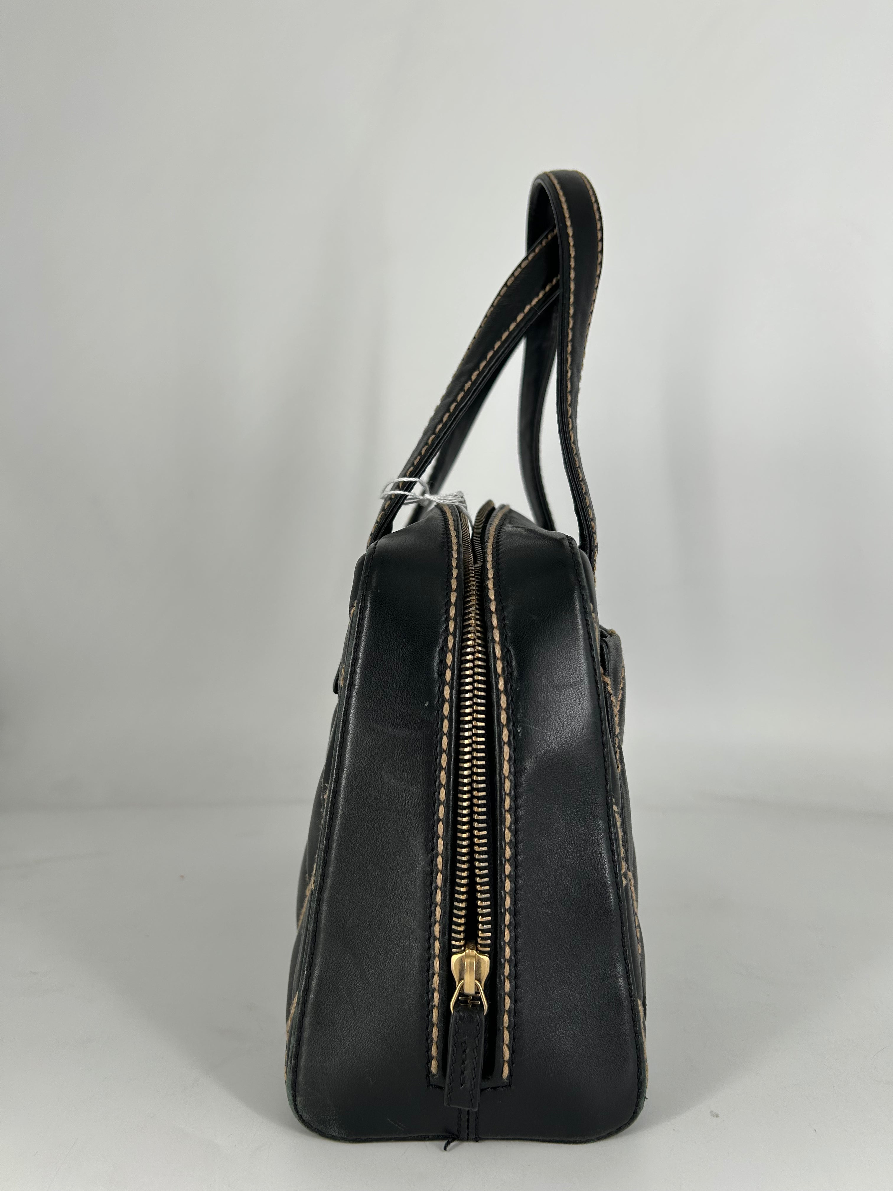 Chanel Calfskin Wild Stitch Top Handle Bag Black