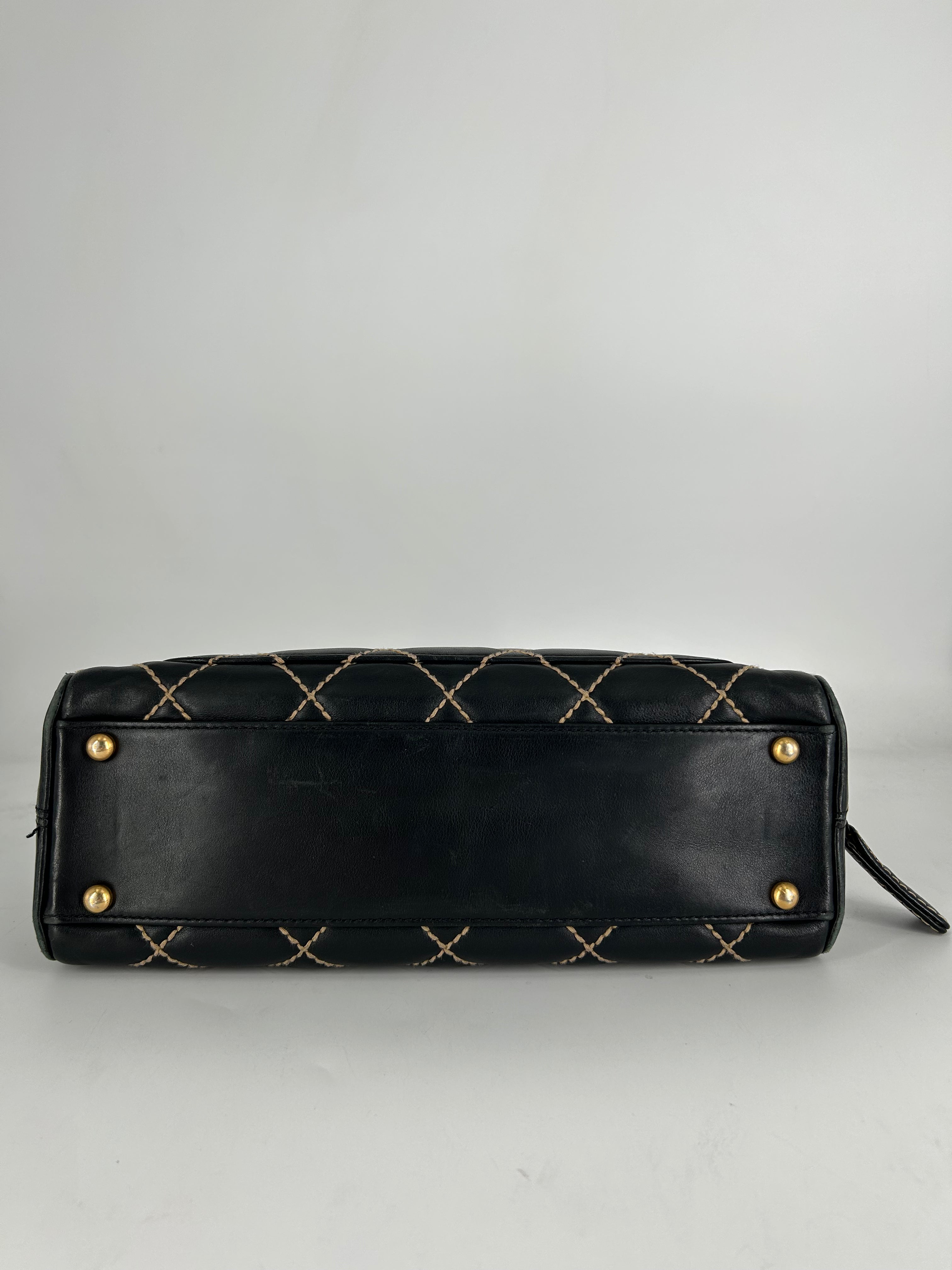 Chanel Calfskin Wild Stitch Top Handle Bag Black