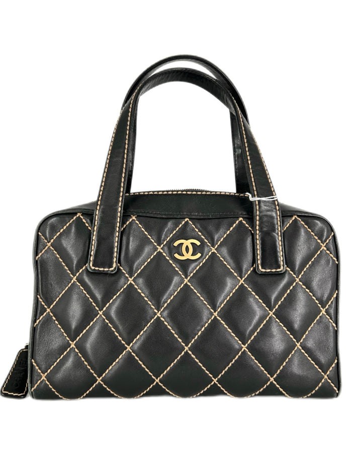 Chanel Calfskin Wild Stitch Top Handle Bag Black