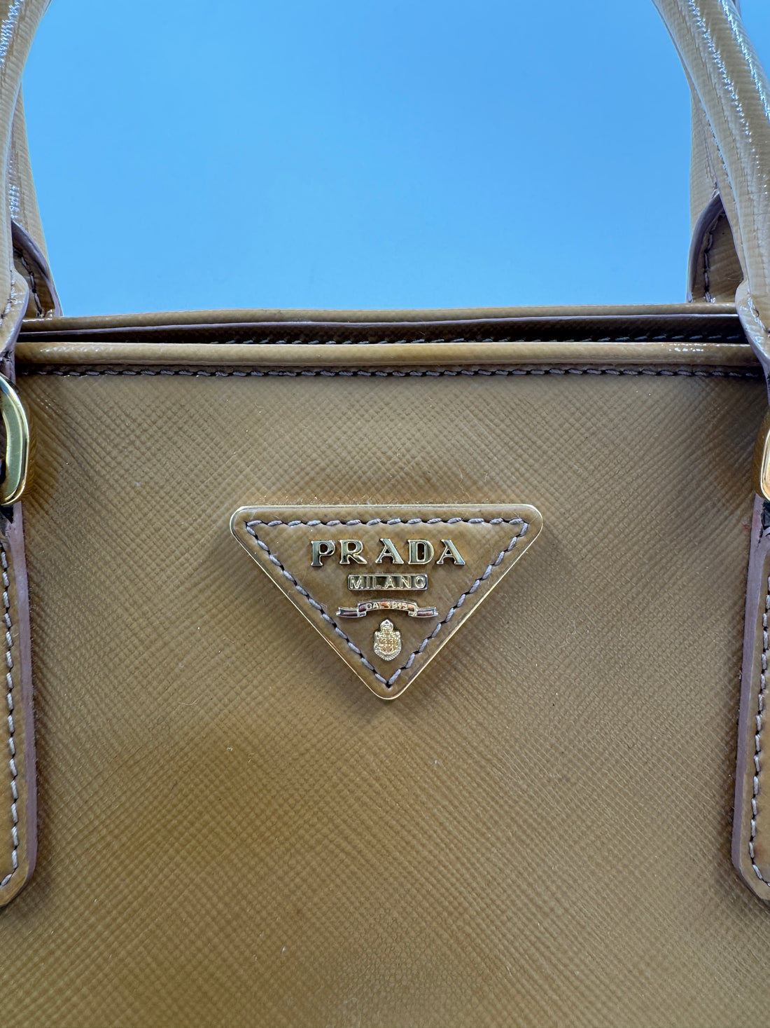 Prada Brown Saffiano Lux Patent Tote