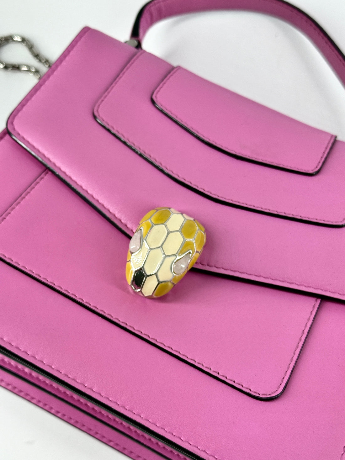 Bvlgari Calfskin Serpenti Forever Top Handle Small Pink