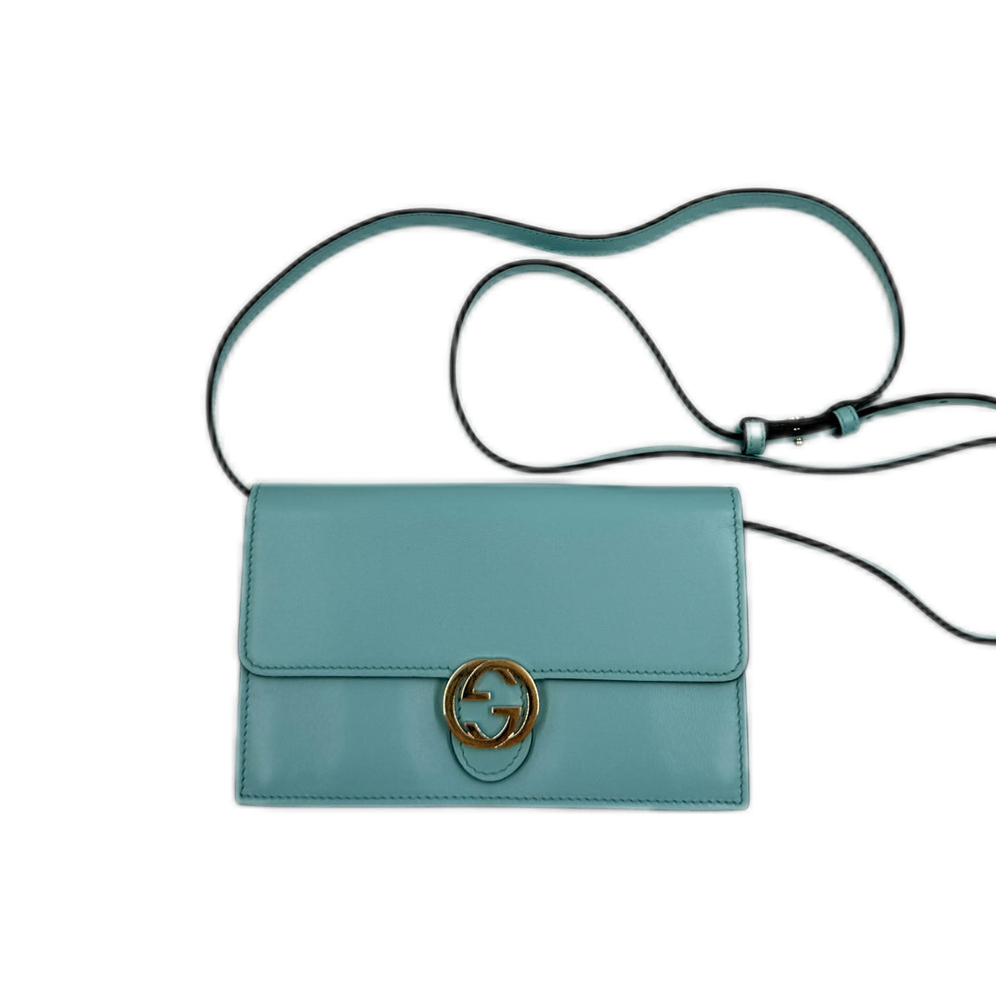 Gucci Marmont Super Mini Bag in a turquoise or light blue color