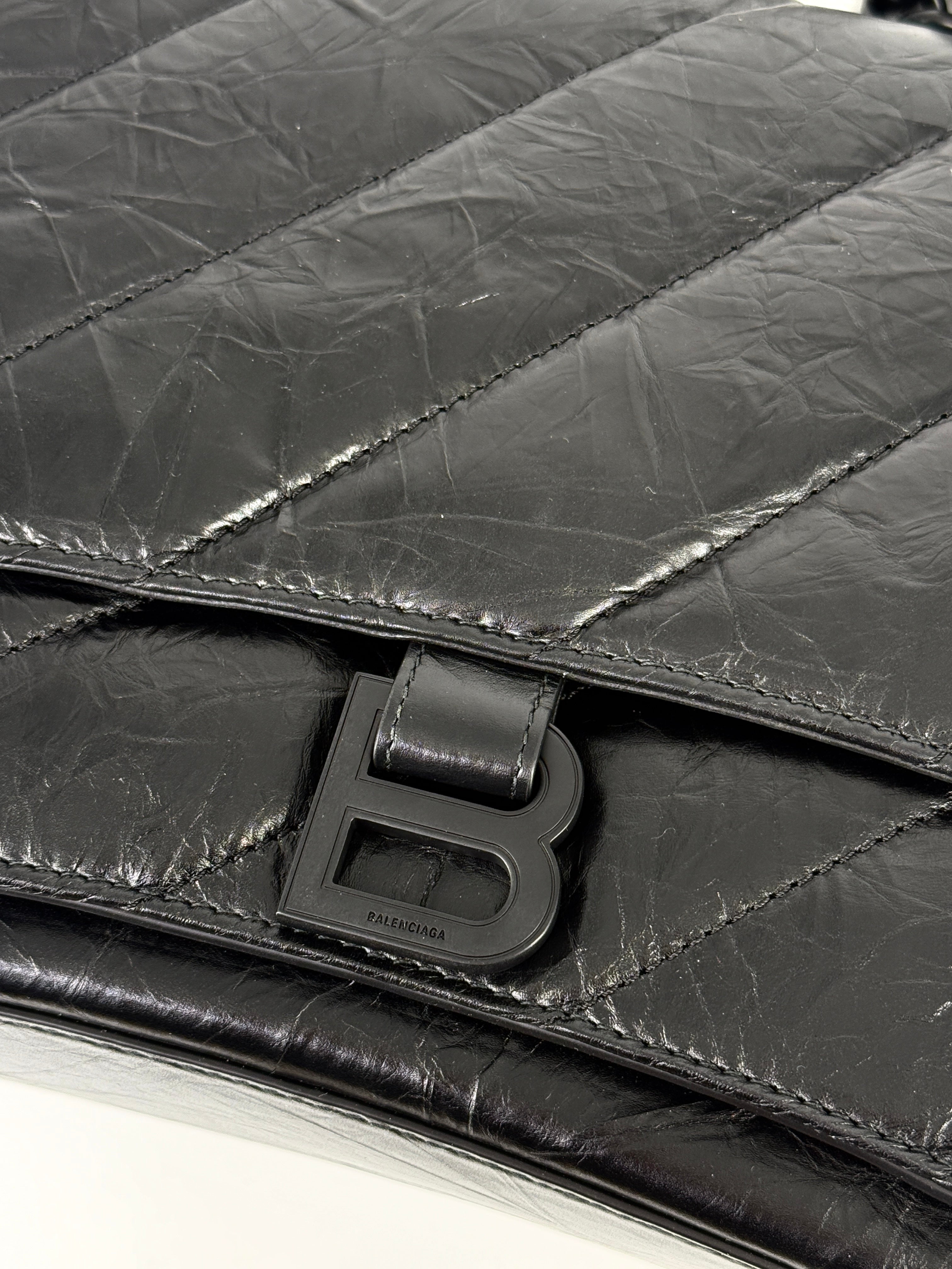 Balenciaga Women's Crush Medium Chain Bag Quilted In Black