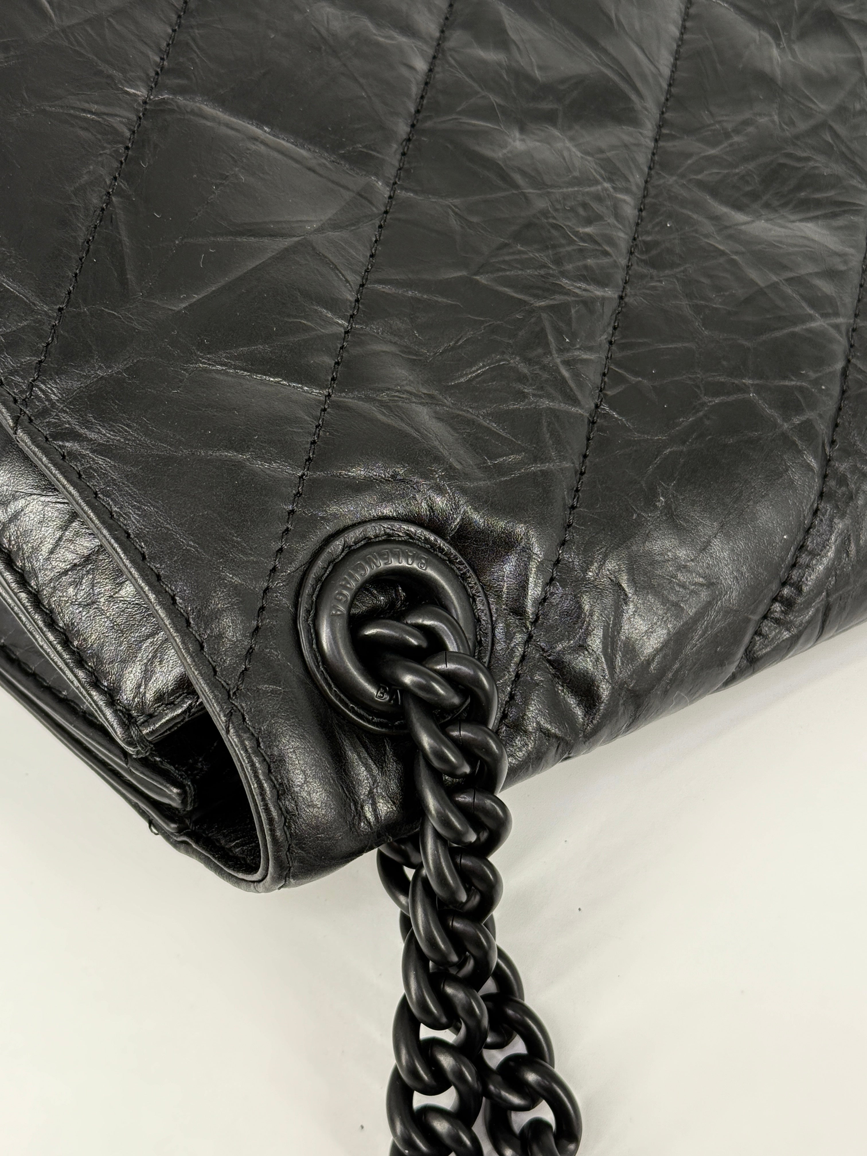 Balenciaga Women's Crush Medium Chain Bag Quilted In Black