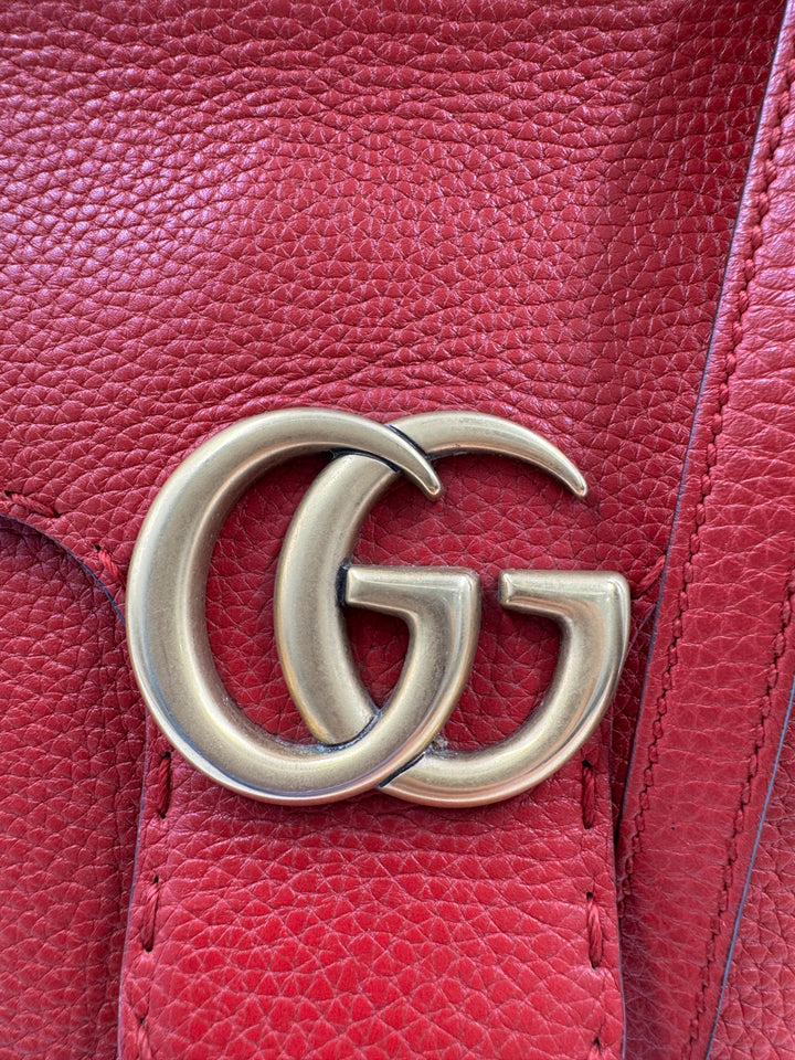 Gucci  Calfskin Small GG Marmont Top Handle Bag Vulcanic Red